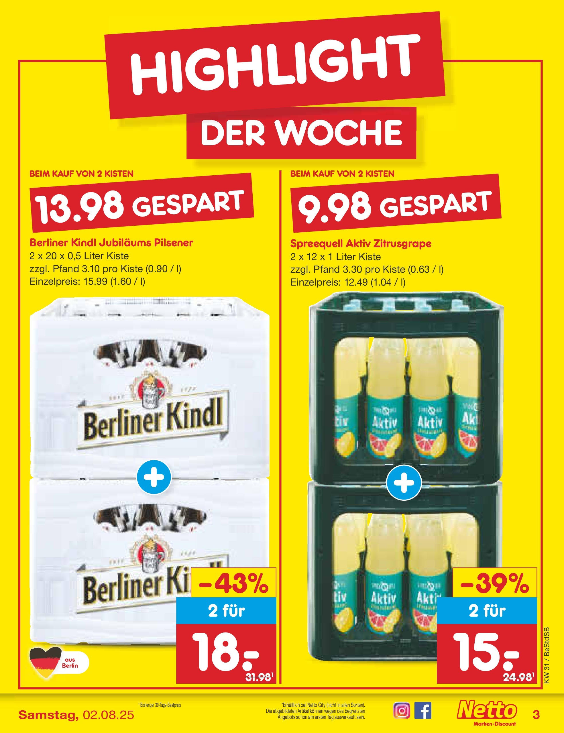 Netto Marken-Discount prospekt Berlin-Spandau (ab 28.07.2025) » Angebote | Seite: 3 | Produkte: Berliner Netto Marken-Discount prospekt Berlin-Spandau (ab 28.07.2025) » Angebote | Seite: 3 | Produkte: Berliner