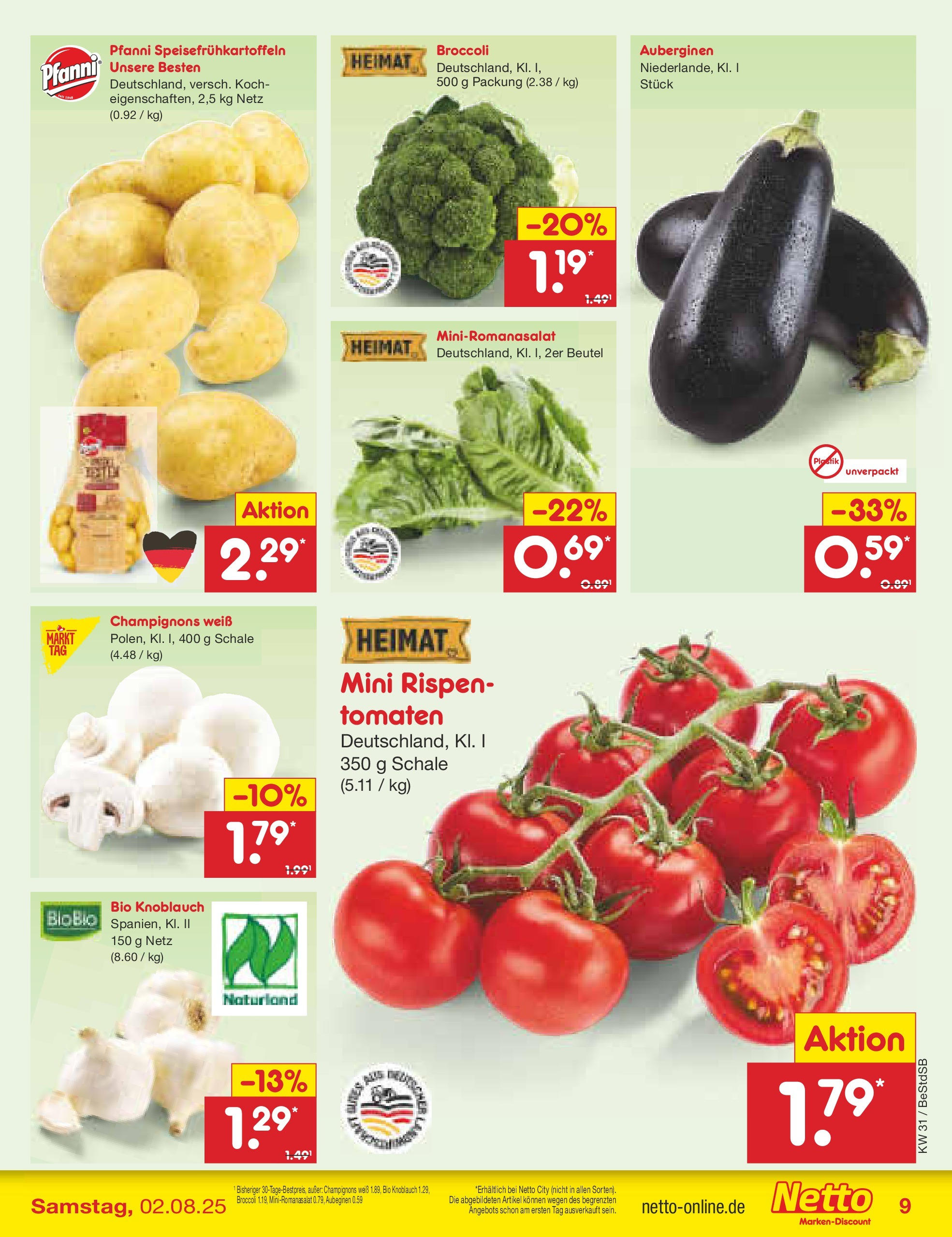Netto Marken-Discount prospekt Berlin-Spandau (ab 28.07.2025) » Angebote | Seite: 13 | Produkte: Tomaten, Champignons, Knoblauch Netto Marken-Discount prospekt Berlin-Spandau (ab 28.07.2025) » Angebote | Seite: 13 | Produkte: Tomaten, Champignons, Knoblauch