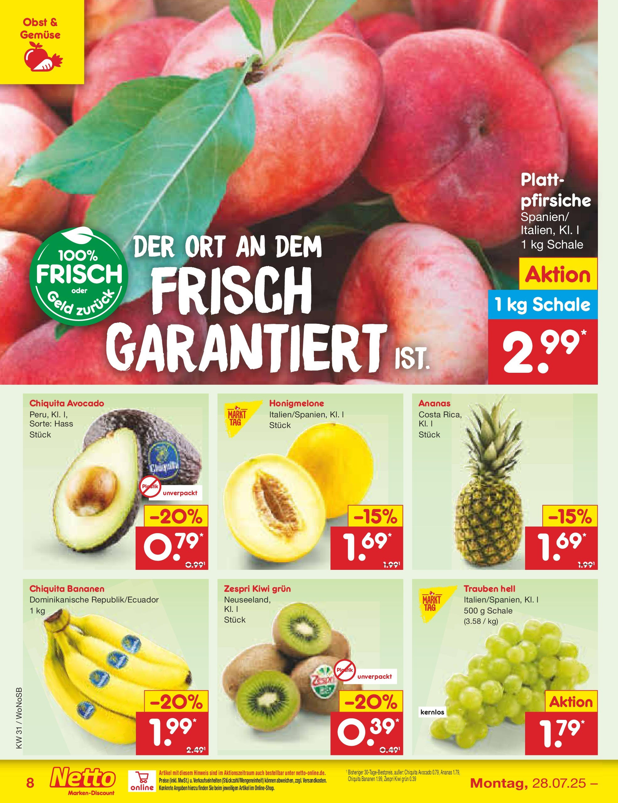 Netto Marken-Discount prospekt Lahnau (ab 28.07.2025) » Angebote | Seite: 12 | Produkte: Bananen, Ananas, Obst, Kiwi Netto Marken-Discount prospekt Lahnau (ab 28.07.2025) » Angebote | Seite: 12 | Produkte: Bananen, Ananas, Obst, Kiwi