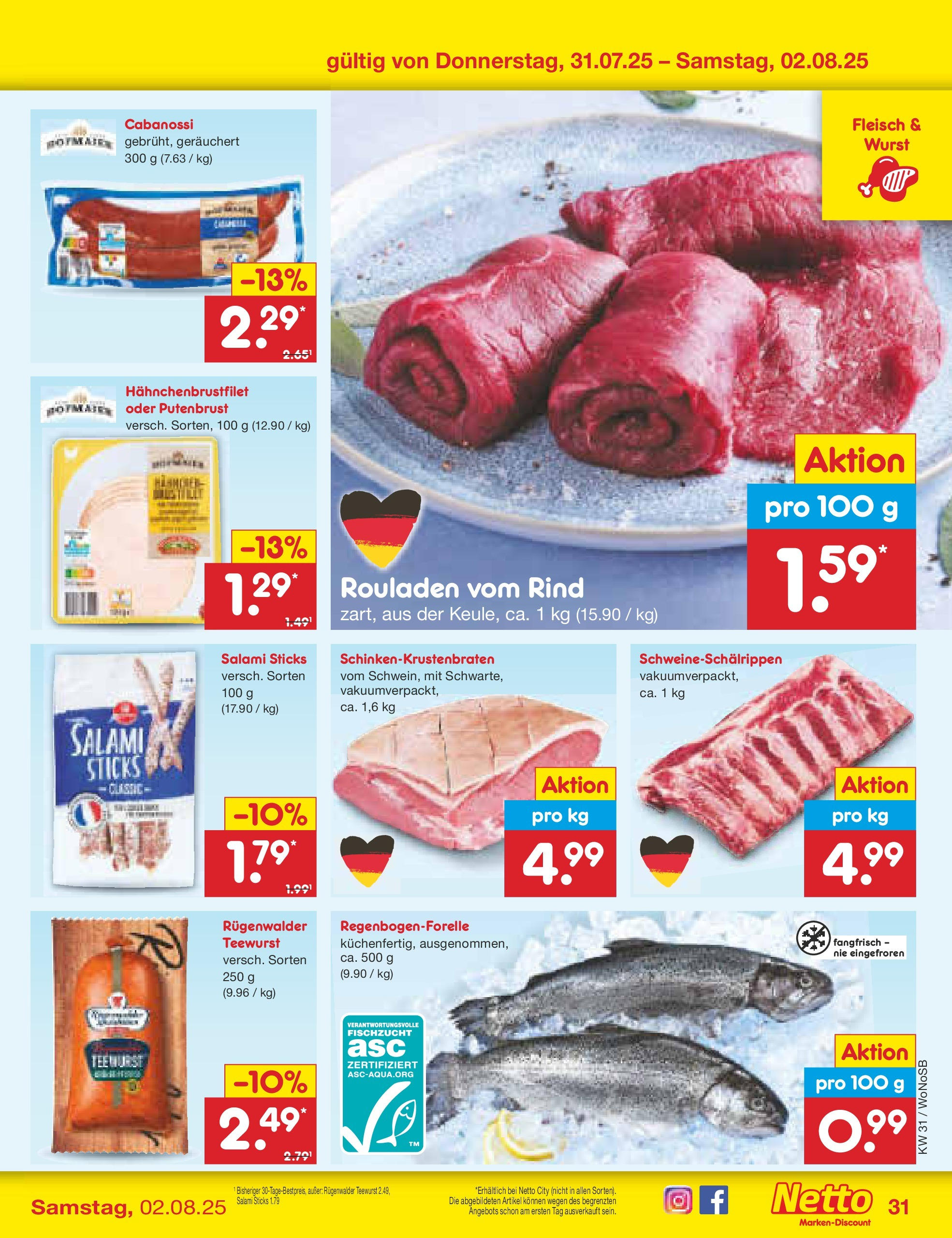 Netto Marken-Discount prospekt Lahnau (ab 28.07.2025) » Angebote | Seite: 53 | Produkte: Wurst, Salami, Fleisch Netto Marken-Discount prospekt Lahnau (ab 28.07.2025) » Angebote | Seite: 53 | Produkte: Wurst, Salami, Fleisch