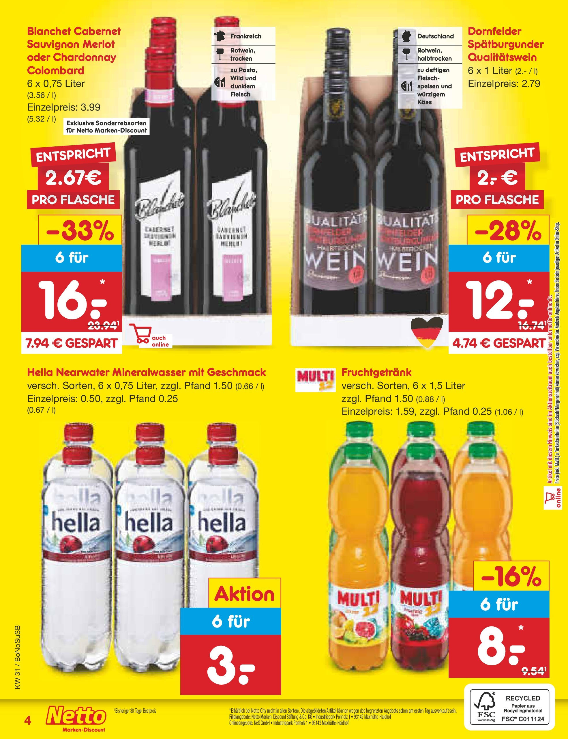 Netto Marken-Discount prospekt Herne (ab 28.07.2025) » Angebote | Seite: 32 | Produkte: Merlot, Mineralwasser, Hella, Fleisch Netto Marken-Discount prospekt Herne (ab 28.07.2025) » Angebote | Seite: 32 | Produkte: Merlot, Mineralwasser, Hella, Fleisch