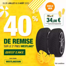 PROMO PNEU WESTLAKE | 40% DE REMISE IMMEDIATE SUR LE 2E PNEU WESTLAKE