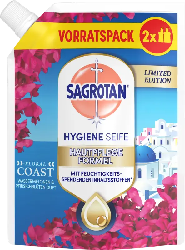 Sagrotan Flüssigseife Floral Coast Wassermelonen & Pfirsichblüten Duft, Nachfüllpack