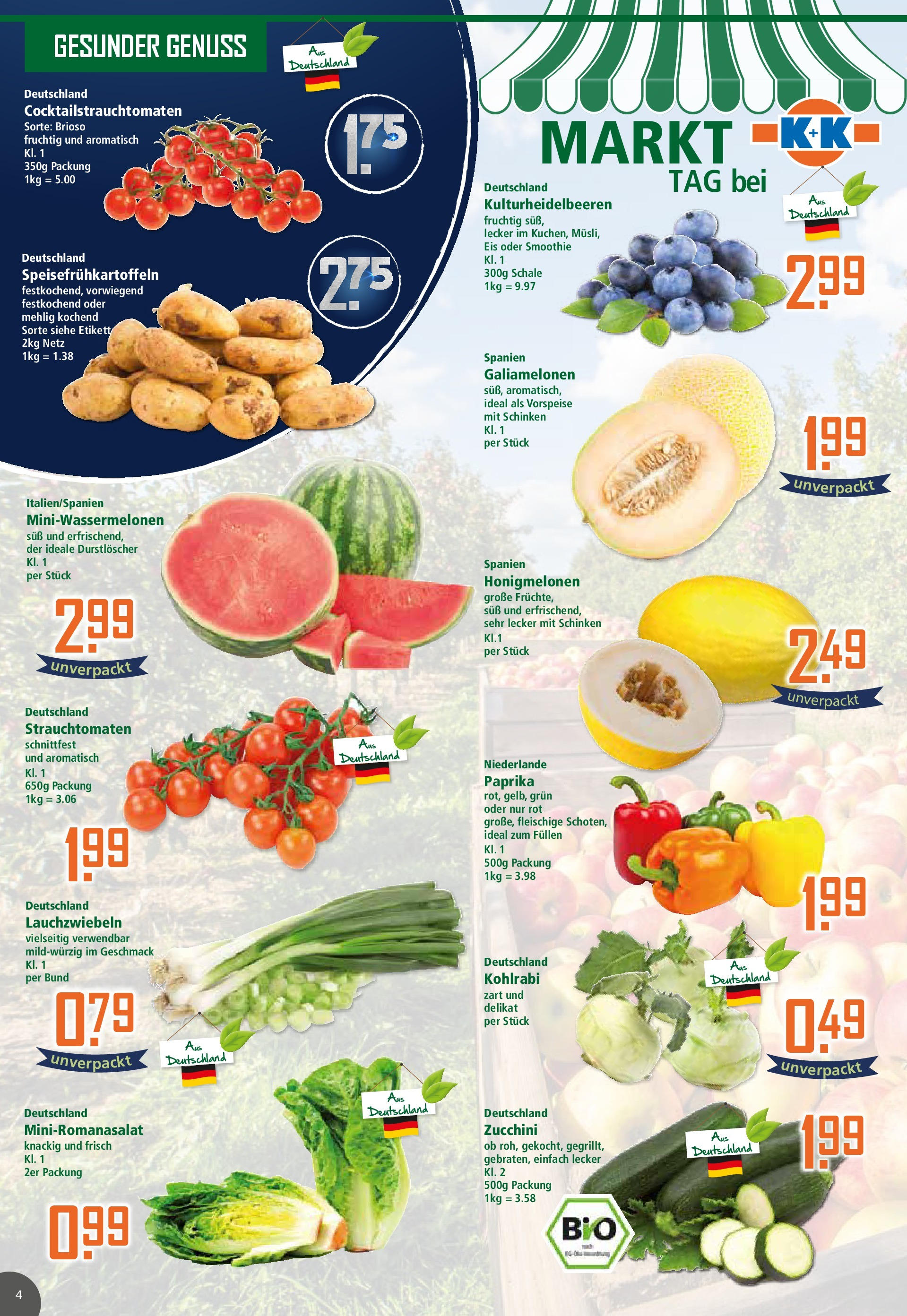 Klaas & Kock - K+K: Wochenangebote (ab 03.08.2025) zum Blättern | Seite: 4 | Produkte: Durstloscher, Paprika, Zucchini, Eis