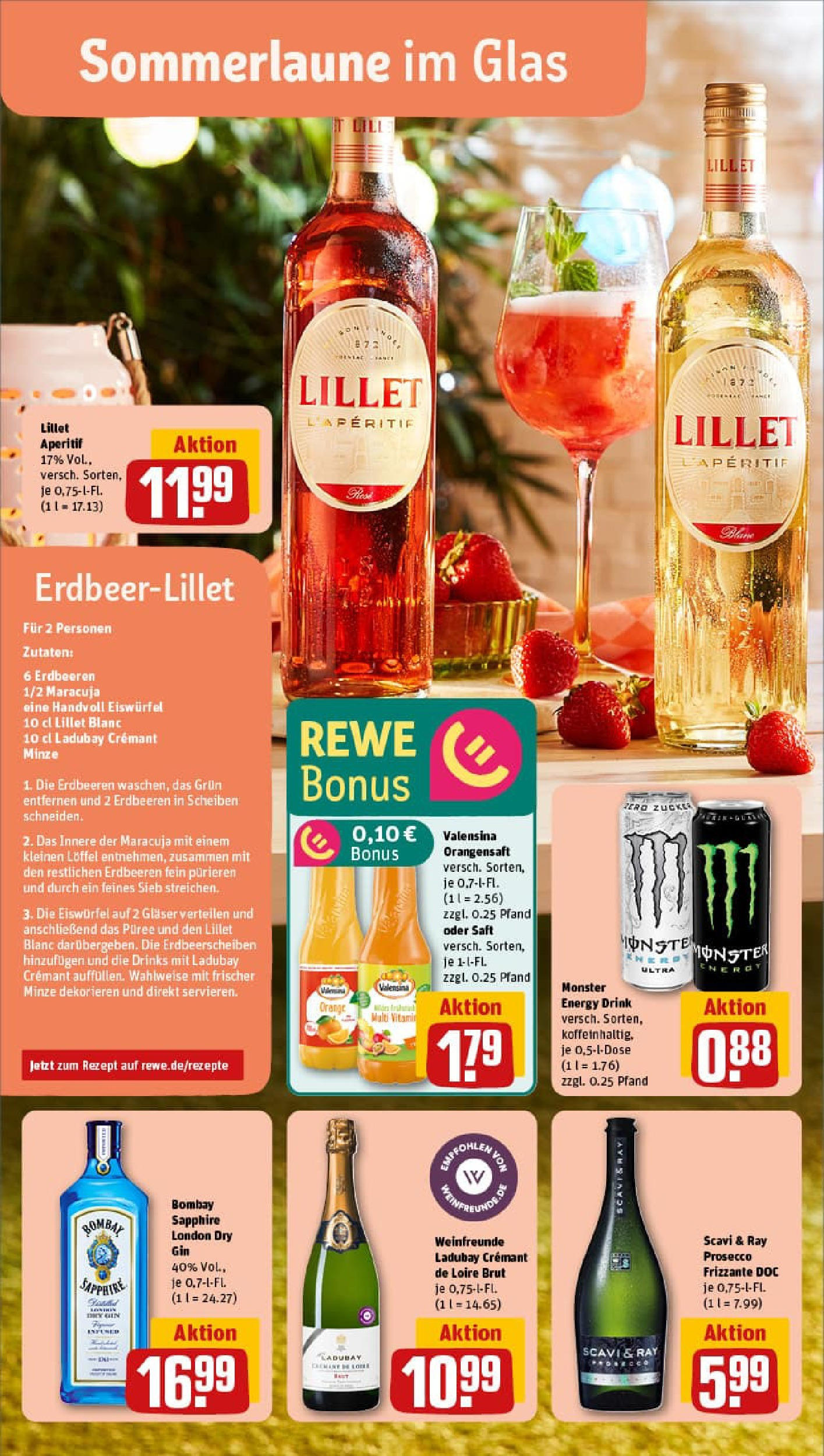 REWE Prospekt ab 27.07.2025 zum Blättern » Angebote | Seite: 8 | Produkte: Orangensaft, Monster, Gin, Erdbeeren