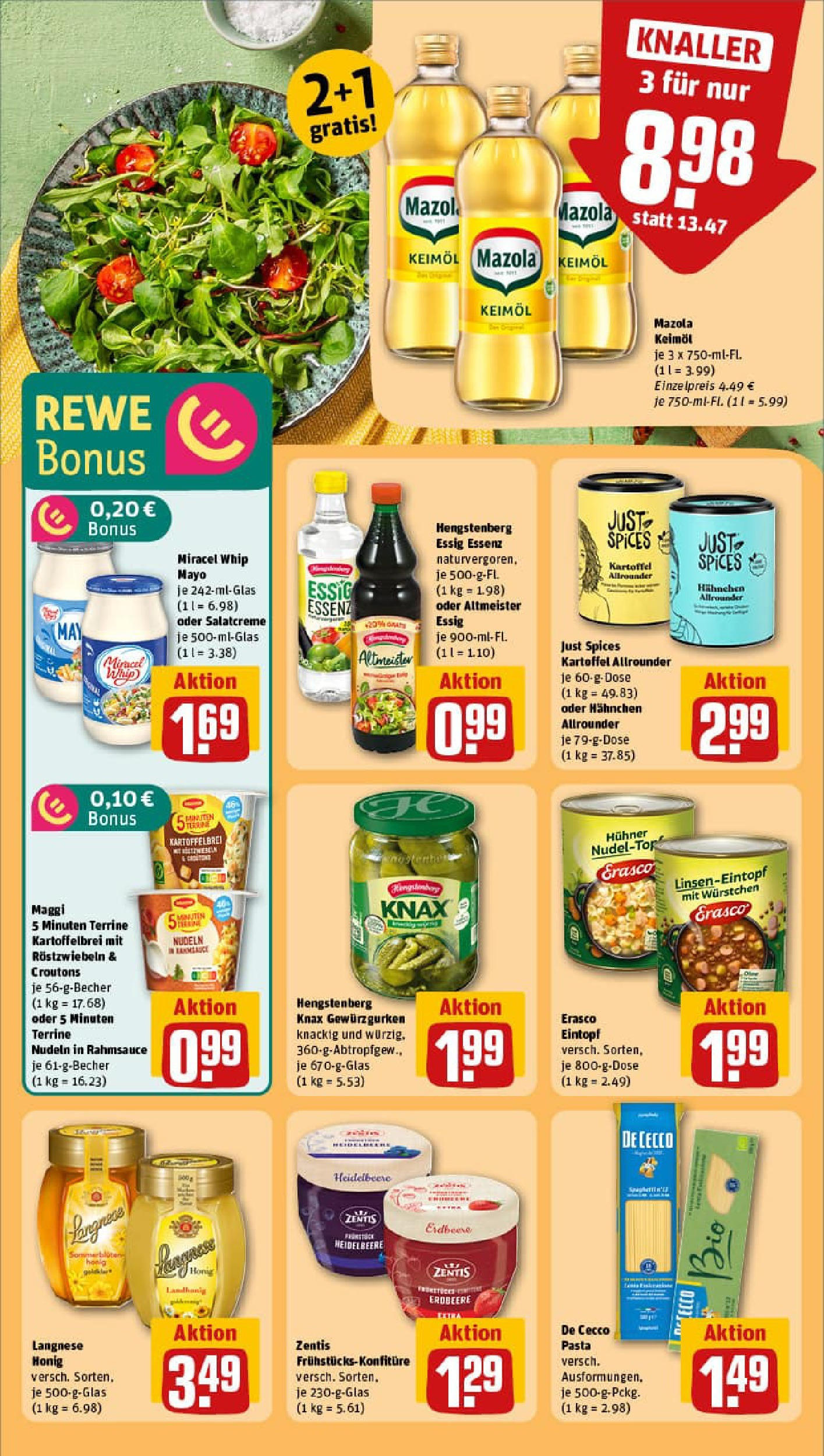 REWE Prospekt ab 27.07.2025 zum Blättern » Angebote | Seite: 22 | Produkte: Hahnchen, Essig, Nudeln, Erasco