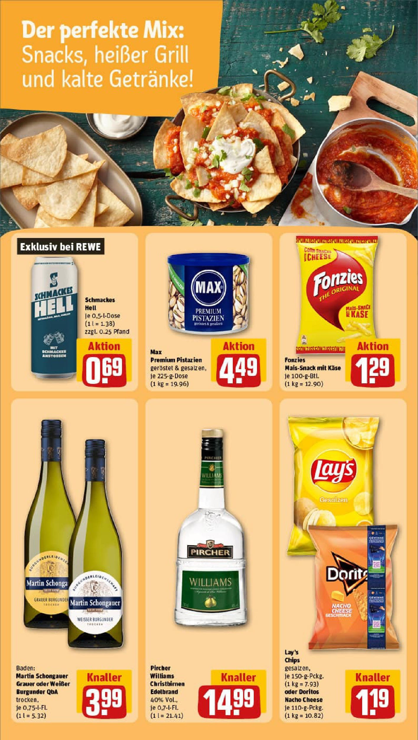 REWE Prospekt ab 27.07.2025 zum Blättern » Angebote | Seite: 23 | Produkte: Grill, Käse, Pistazien, Chips REWE Prospekt ab 27.07.2025 zum Blättern » Angebote | Seite: 23 | Produkte: Grill, Käse, Pistazien, Chips