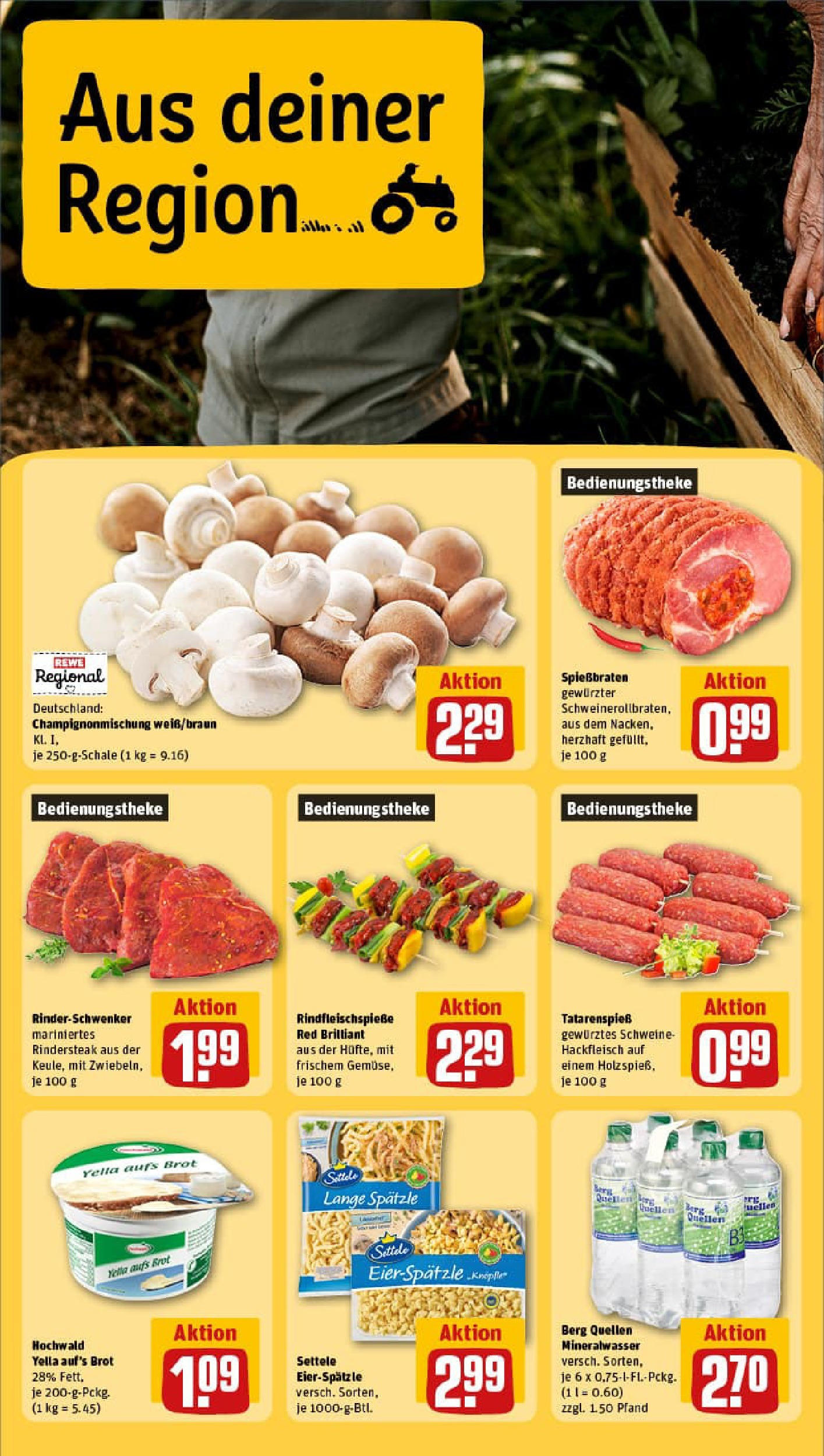 REWE Prospekt ab 27.07.2025 zum Blättern » Angebote | Seite: 24 | Produkte: Mineralwasser, Brot, Steak, Hackfleisch