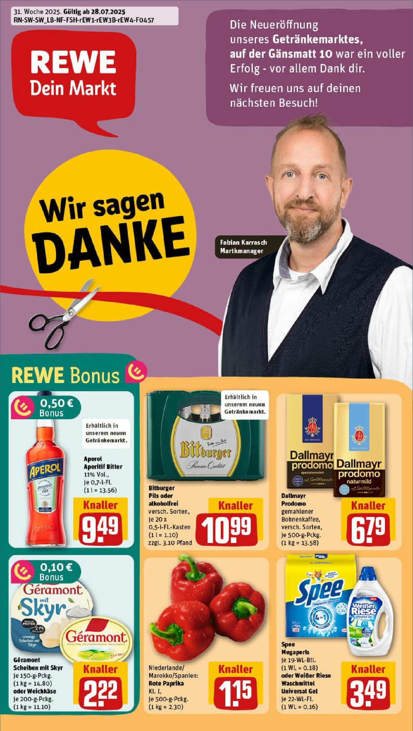 REWE Prospekt ab 27.07.2025 nächste Woche - Prospekt Schopfheim Vorschau von dem Prospekt des Geschäftes Rewe, gültig ab dem 27.07.2025