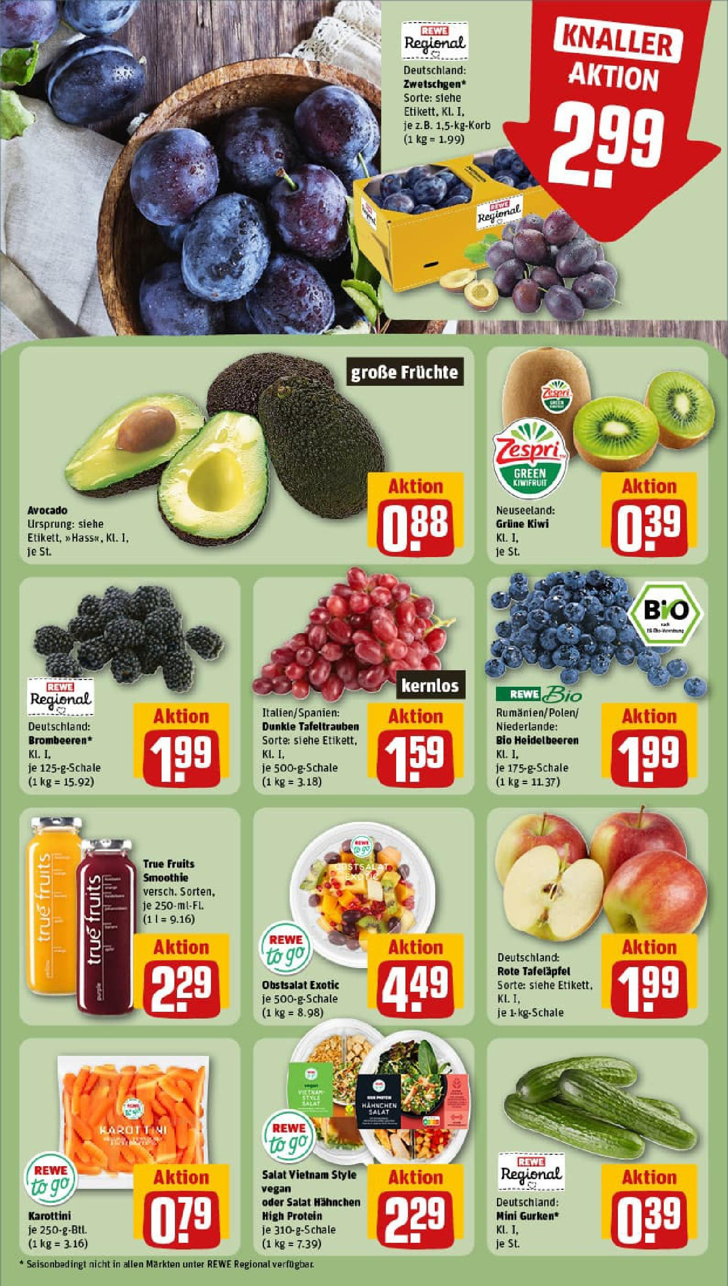 REWE Prospekt ab 28.07.2025 zum Blättern » Angebote | Seite: 4 | Produkte: Heidelbeeren, Avocado, Kiwi, Salat REWE Prospekt ab 28.07.2025 zum Blättern » Angebote | Seite: 4 | Produkte: Heidelbeeren, Avocado, Kiwi, Salat