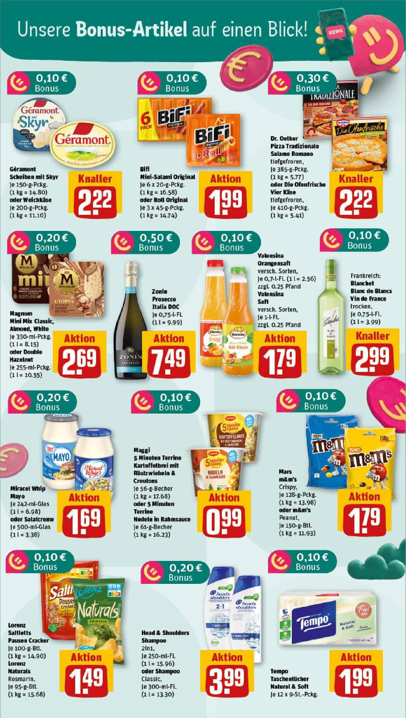 REWE Prospekt ab 28.07.2025 zum Blättern » Angebote | Seite: 33 | Produkte: Käse, M&M's, Valensina, Tempo REWE Prospekt ab 28.07.2025 zum Blättern » Angebote | Seite: 33 | Produkte: Käse, M&M's, Valensina, Tempo