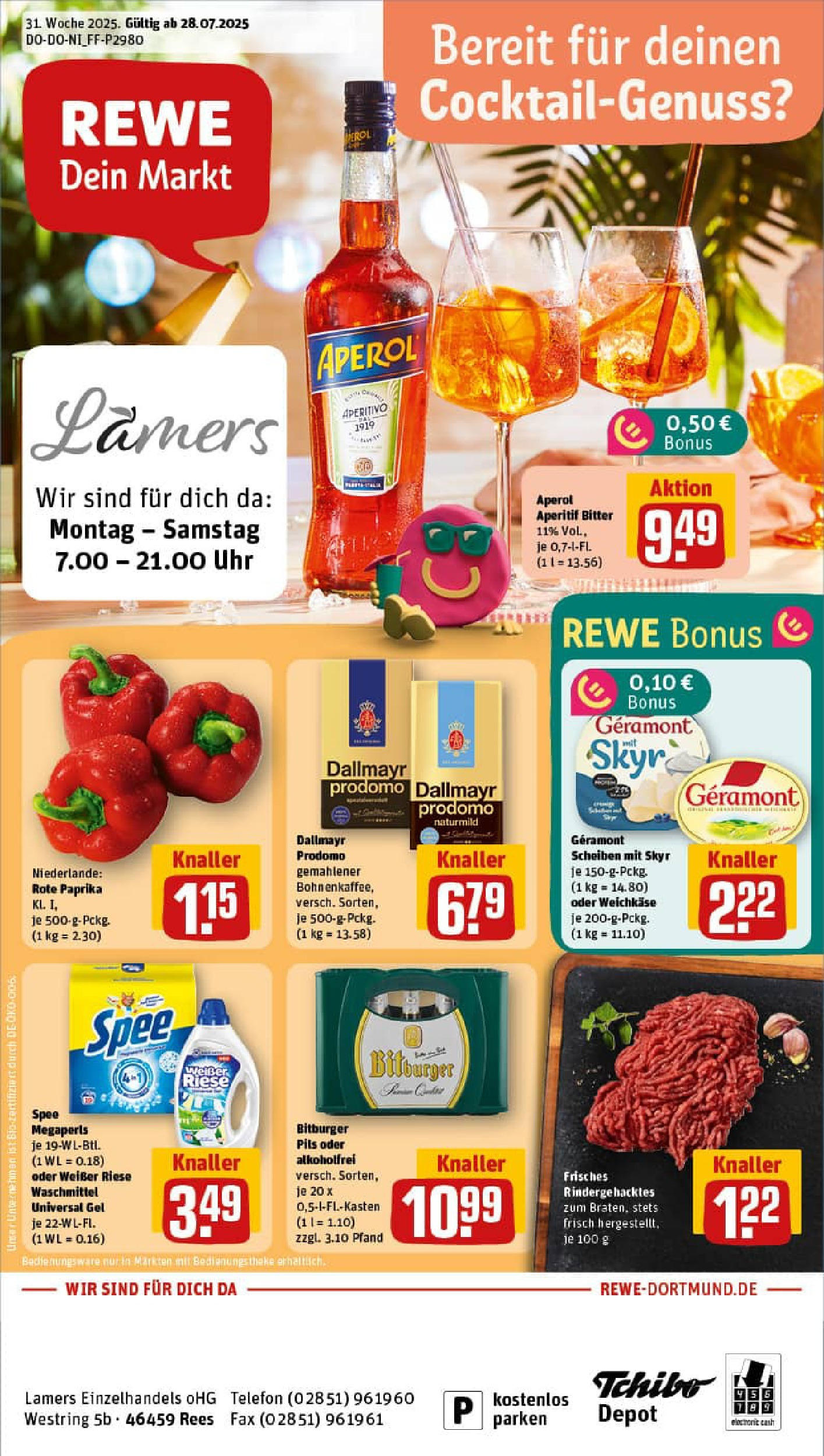 REWE Prospekt ab 27.07.2025 nächste Woche - Prospekt Rees Vorschau von dem Prospekt des Geschäftes Rewe, gültig ab dem 27.07.2025