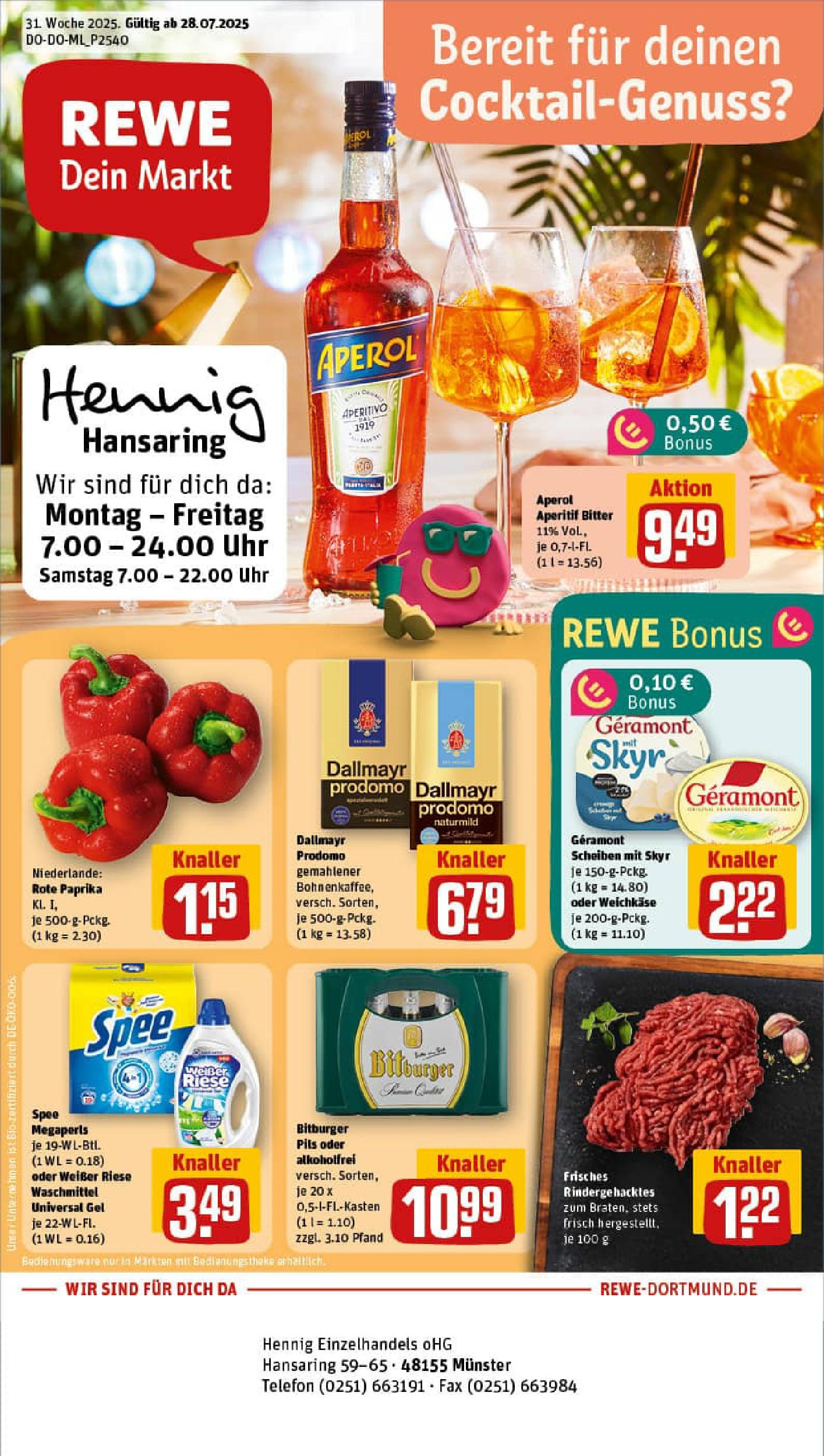 REWE Prospekt ab 27.07.2025 nächste Woche - Prospekt Münster Vorschau von dem Prospekt des Geschäftes Rewe, gültig ab dem 27.07.2025