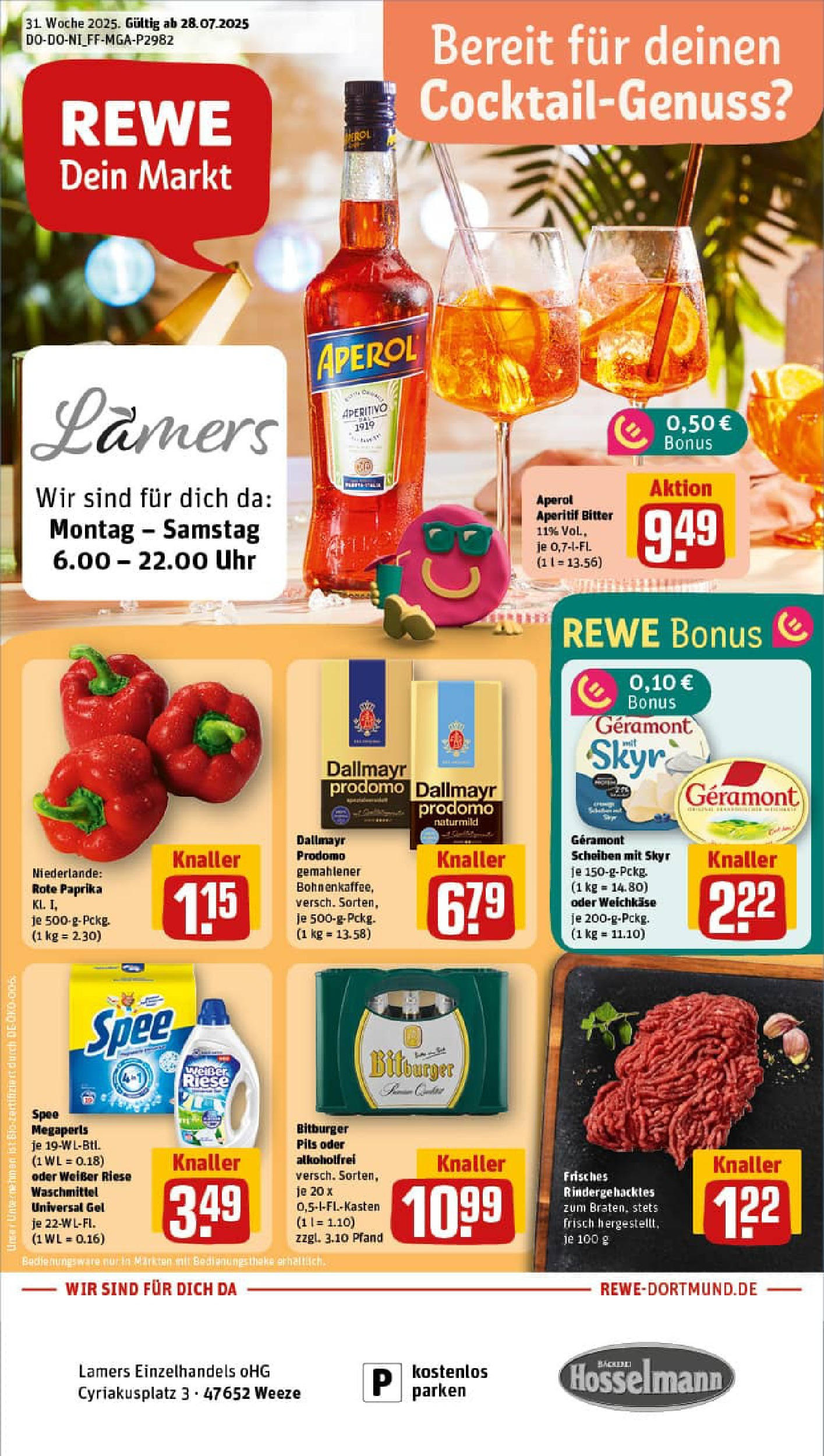 REWE Prospekt ab 27.07.2025 nächste Woche - Prospekt Weeze Vorschau von dem Prospekt des Geschäftes Rewe, gültig ab dem 27.07.2025