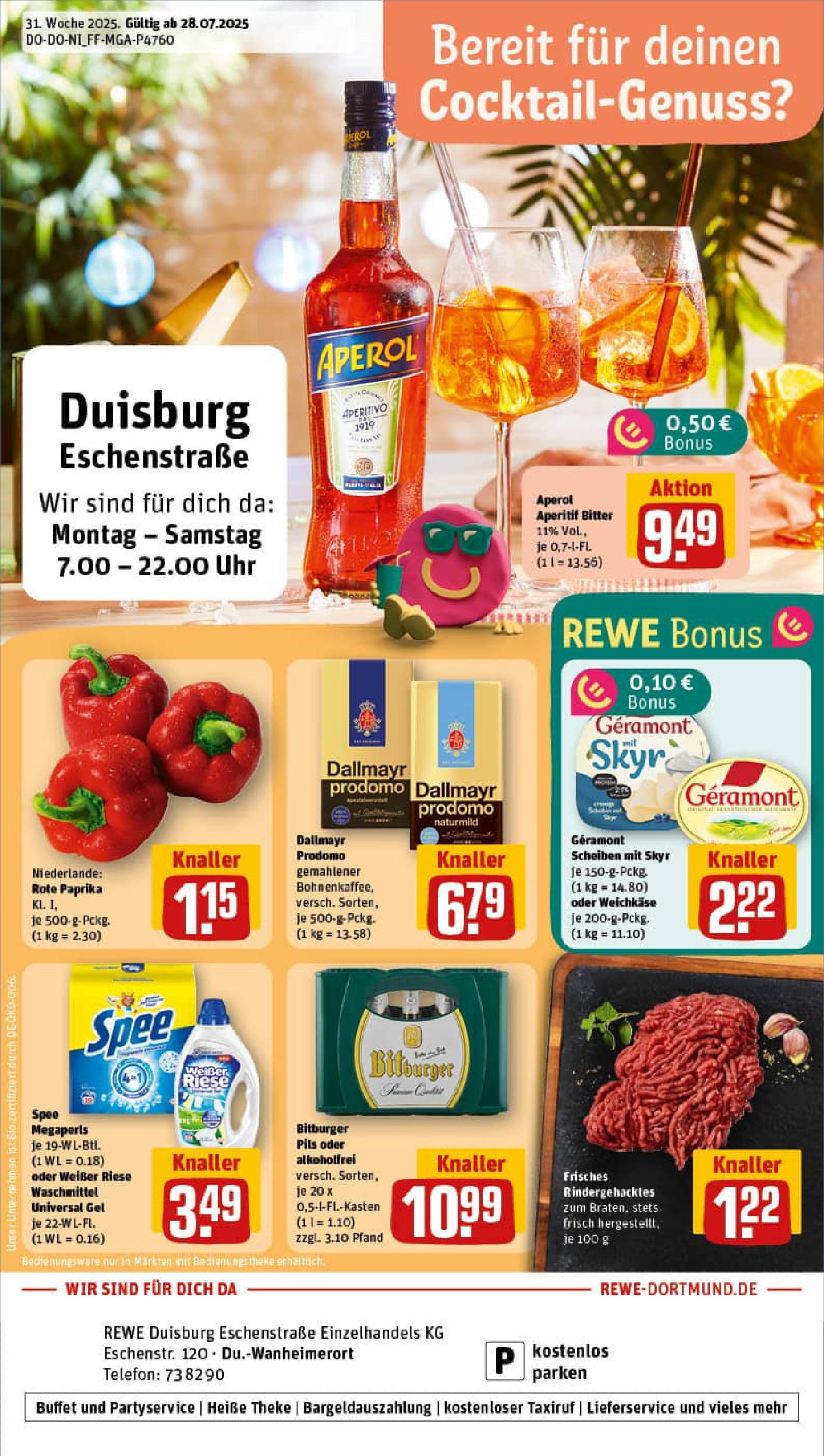 REWE Prospekt ab 27.07.2025 nächste Woche - Prospekt Duisburg Vorschau von dem Prospekt des Geschäftes Rewe, gültig ab dem 27.07.2025