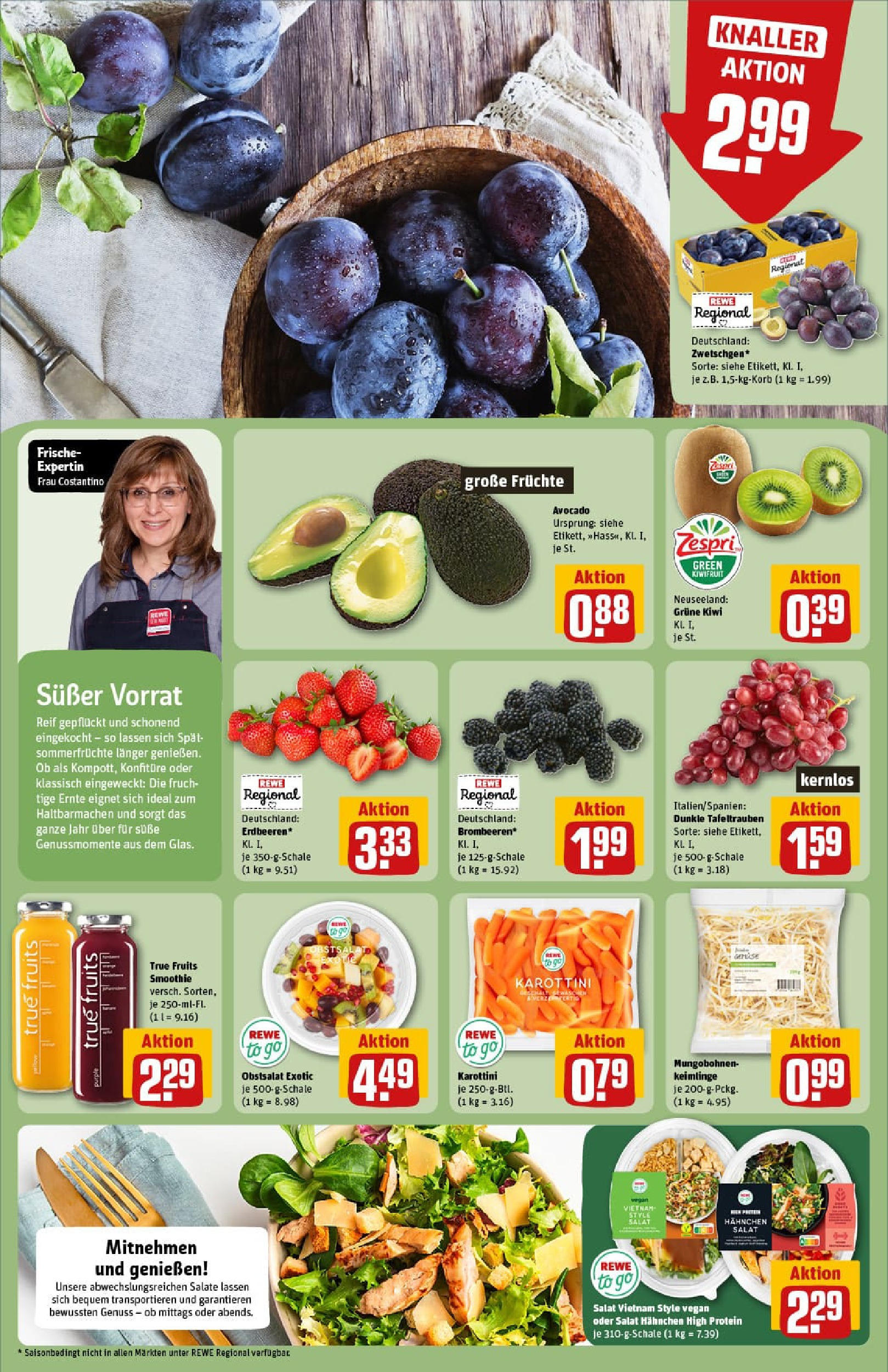 REWE Prospekt ab 27.07.2025 zum Blättern » Angebote | Seite: 8 | Produkte: Hahnchen, Avocado, Kiwi, Salat REWE Prospekt ab 27.07.2025 zum Blättern » Angebote | Seite: 8 | Produkte: Hahnchen, Avocado, Kiwi, Salat