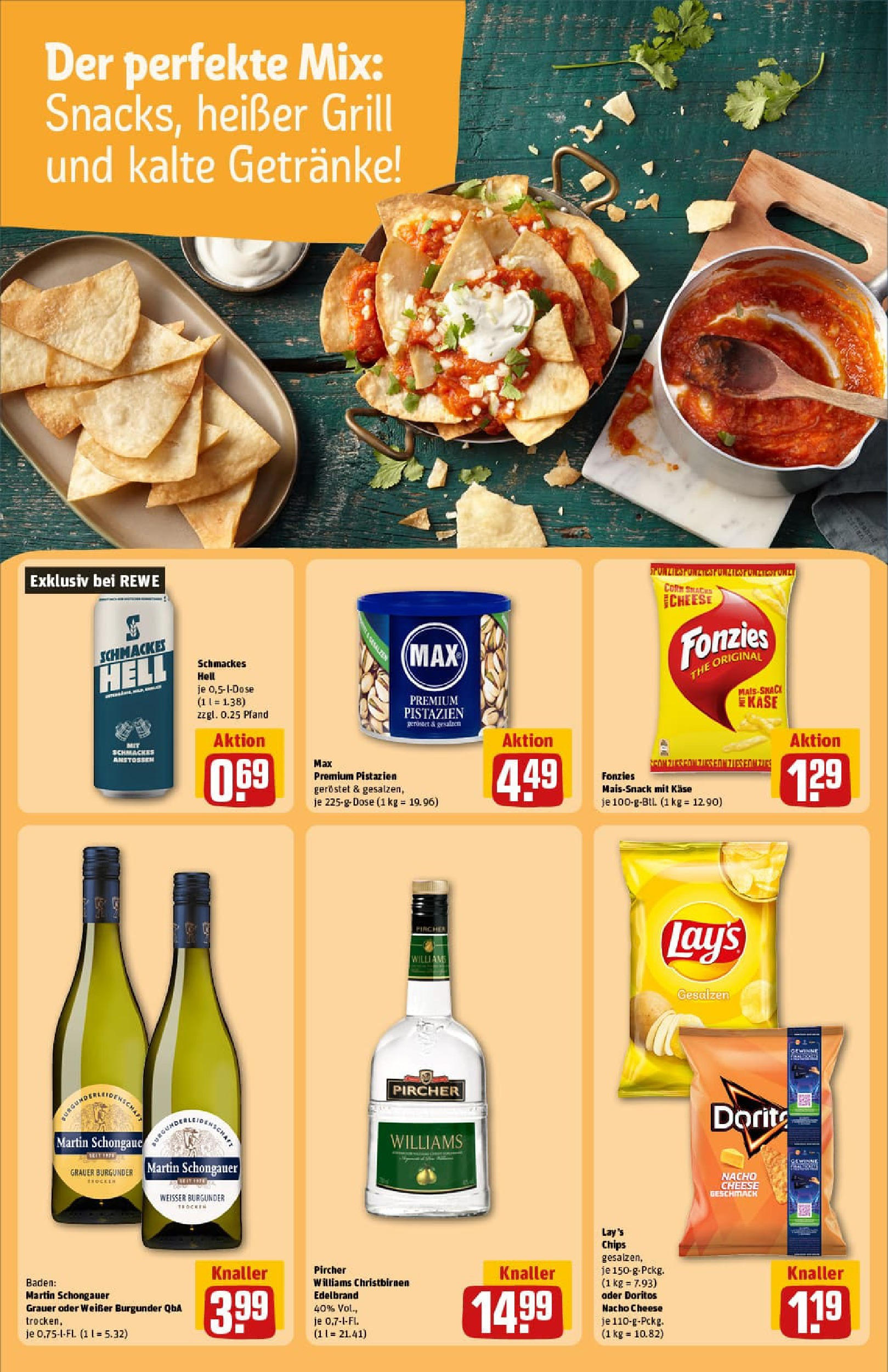 REWE Prospekt ab 27.07.2025 zum Blättern » Angebote | Seite: 23 | Produkte: Grill, Käse, Pistazien, Chips REWE Prospekt ab 27.07.2025 zum Blättern » Angebote | Seite: 23 | Produkte: Grill, Käse, Pistazien, Chips