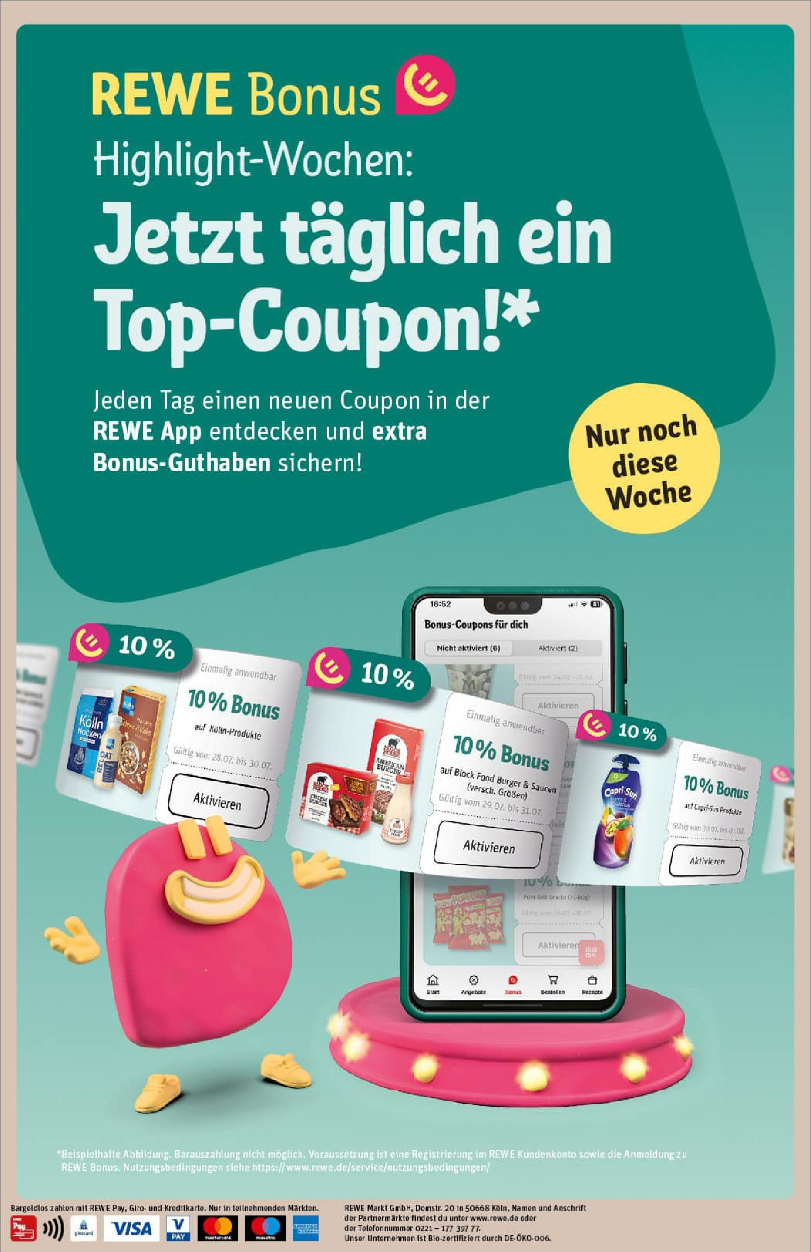 REWE Prospekt ab 27.07.2025 zum Blättern » Angebote | Seite: 38 | Produkte: Kolln, Capri sun, Burger, POM-BÄR