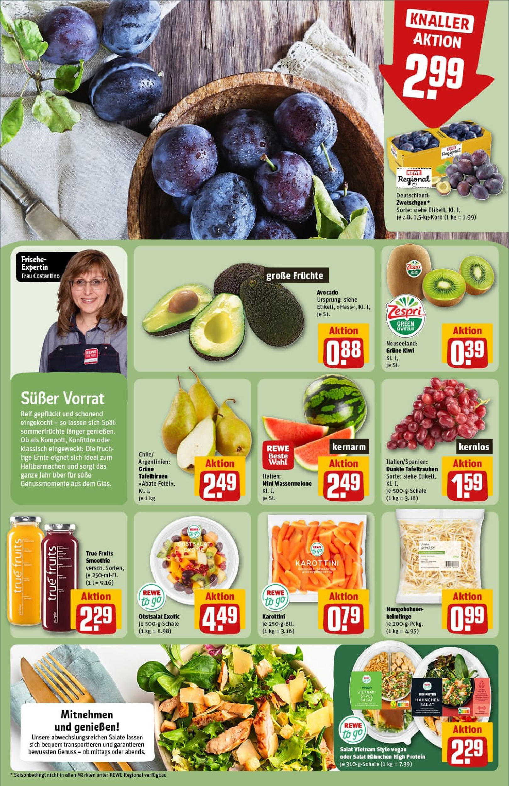 REWE Prospekt ab 27.07.2025 zum Blättern » Angebote | Seite: 8 | Produkte: Hahnchen, Wassermelone, Kiwi, Salat