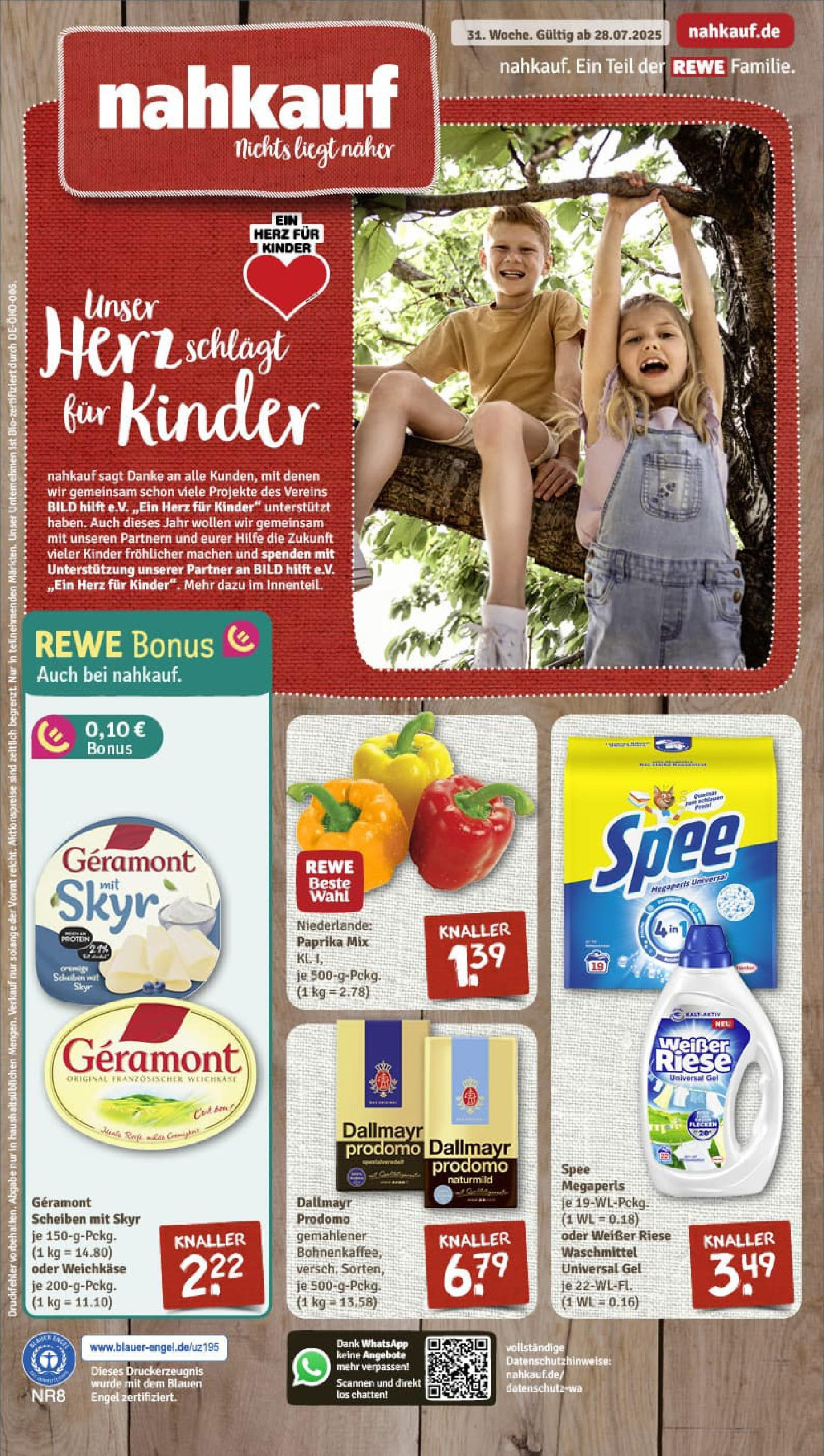 REWE Prospekt ab 27.07.2025 zum Blättern » Angebote | Seite: 1 | Produkte: Skyr, Dallmayr, Paprika, Dallmayr prodomo