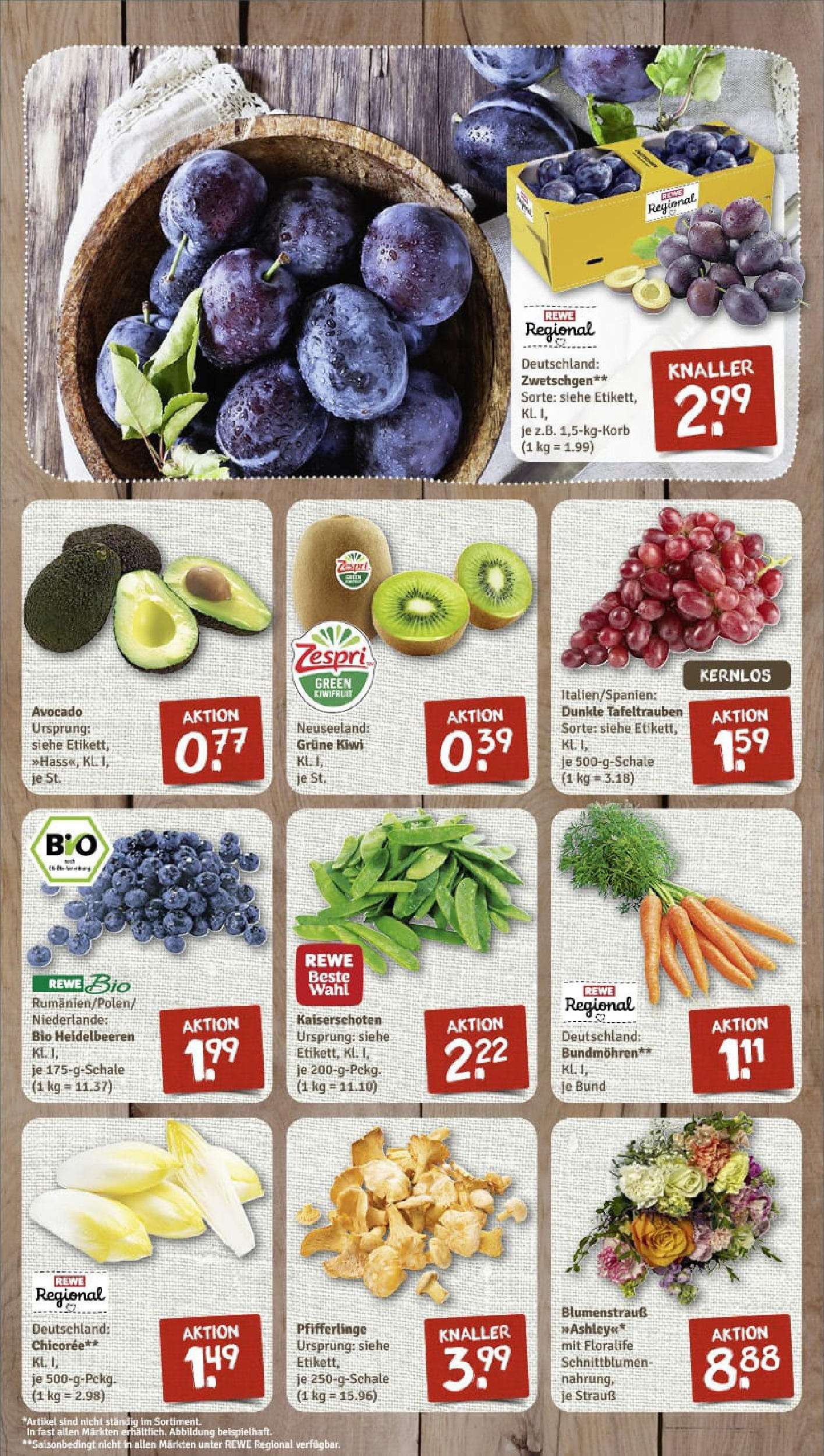REWE Prospekt ab 27.07.2025 zum Blättern » Angebote | Seite: 5 | Produkte: Heidelbeeren, Avocado, Pfifferlinge, Kiwi