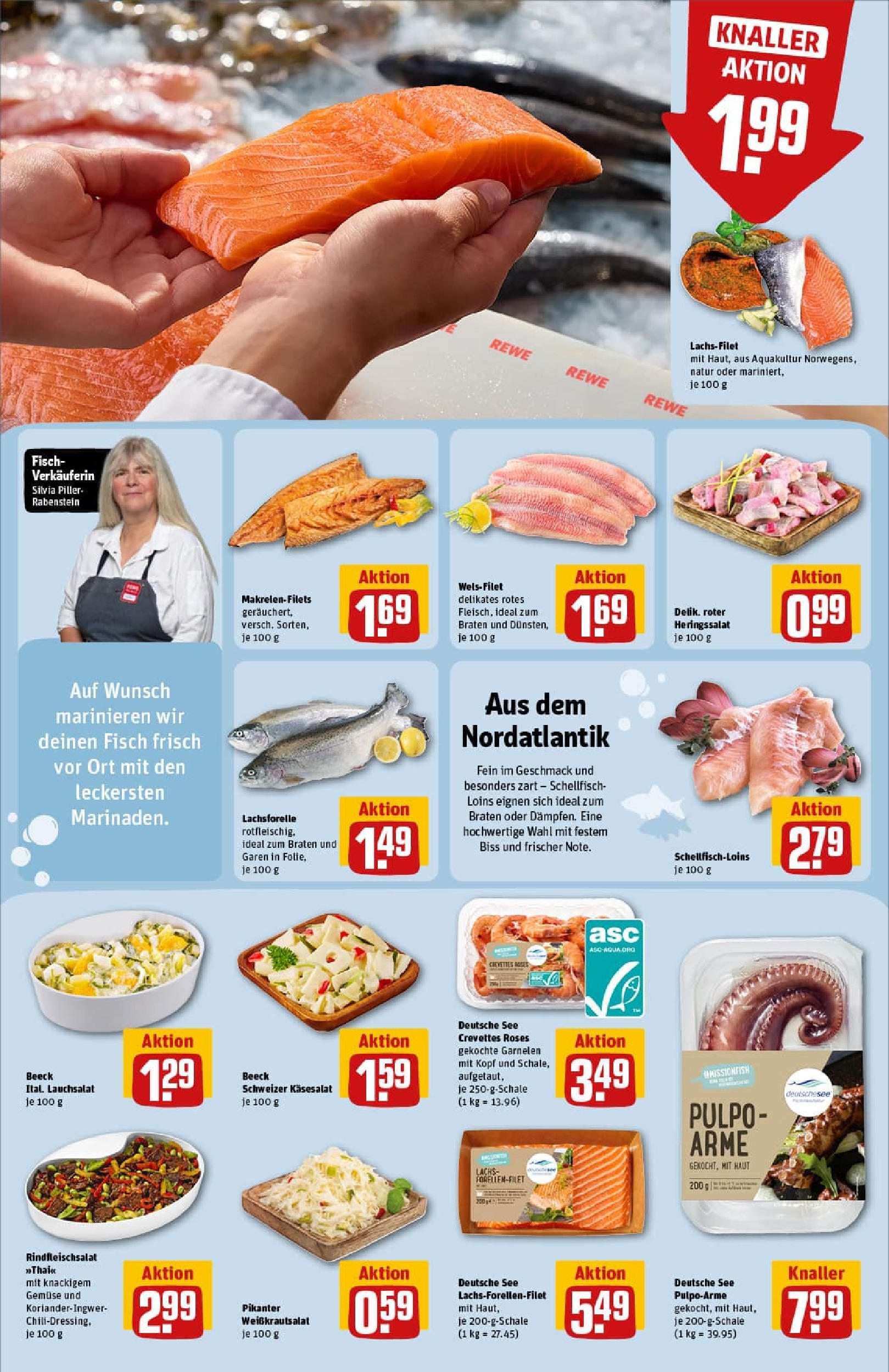 REWE Prospekt ab 27.07.2025 zum Blättern » Angebote | Seite: 16 | Produkte: Garnelen, Lachs, Gemüse, Salat