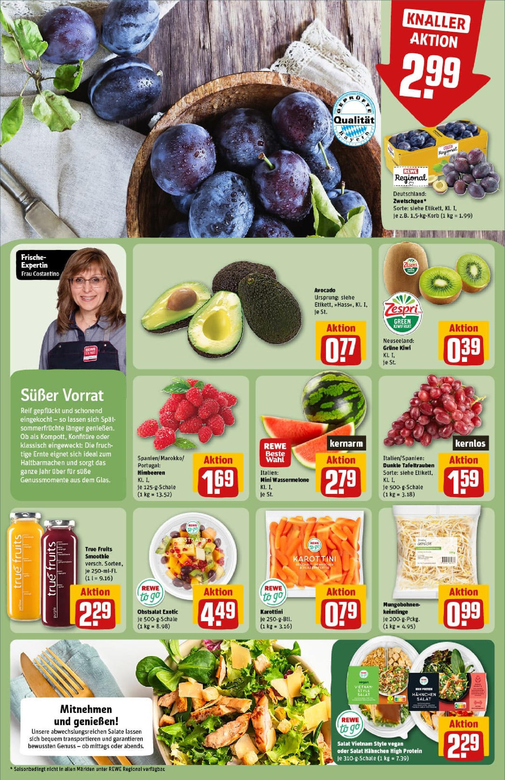 REWE Prospekt ab 27.07.2025 zum Blättern » Angebote | Seite: 8 | Produkte: Himbeeren, Hahnchen, Avocado, Wassermelone REWE Prospekt ab 27.07.2025 zum Blättern » Angebote | Seite: 8 | Produkte: Himbeeren, Hahnchen, Avocado, Wassermelone