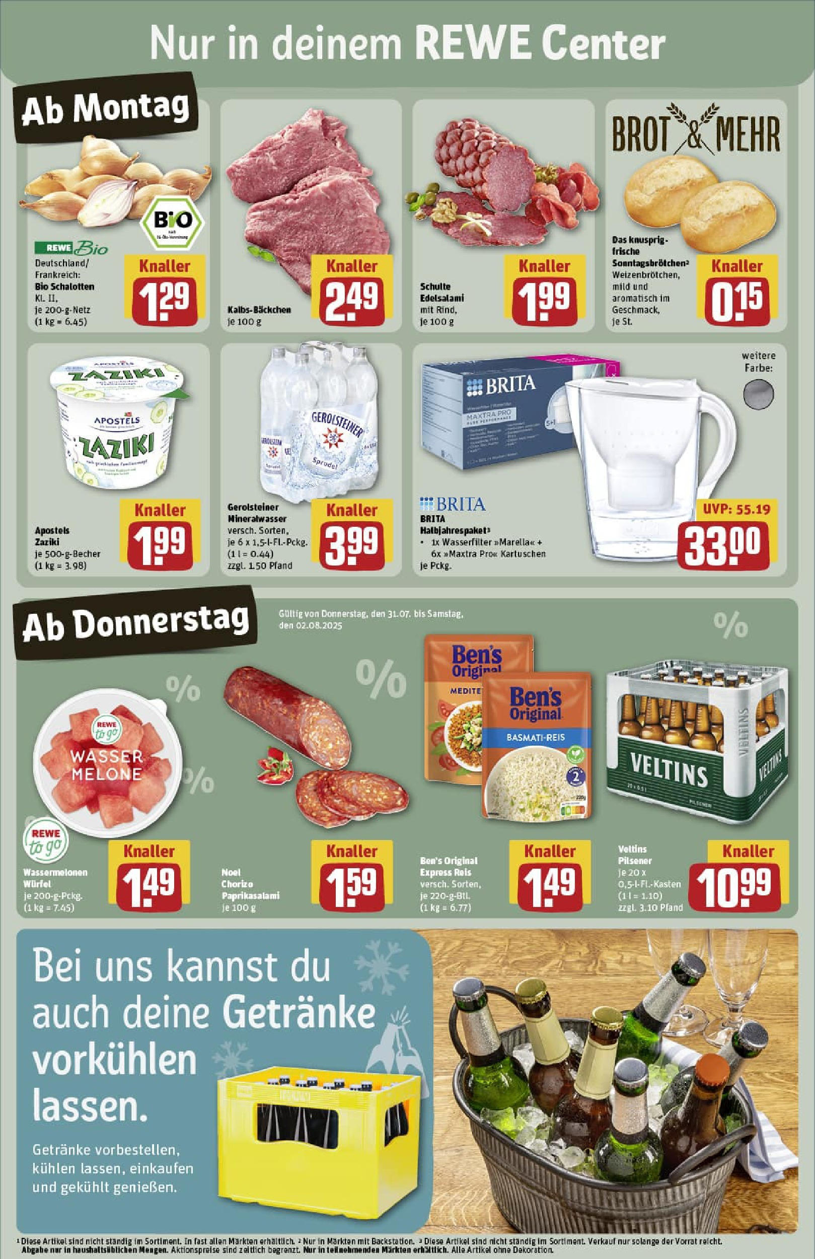 REWE Prospekt ab 27.07.2025 zum Blättern » Angebote | Seite: 3 | Produkte: Wasser, Salami, Reis, Veltins REWE Prospekt ab 27.07.2025 zum Blättern » Angebote | Seite: 3 | Produkte: Wasser, Salami, Reis, Veltins