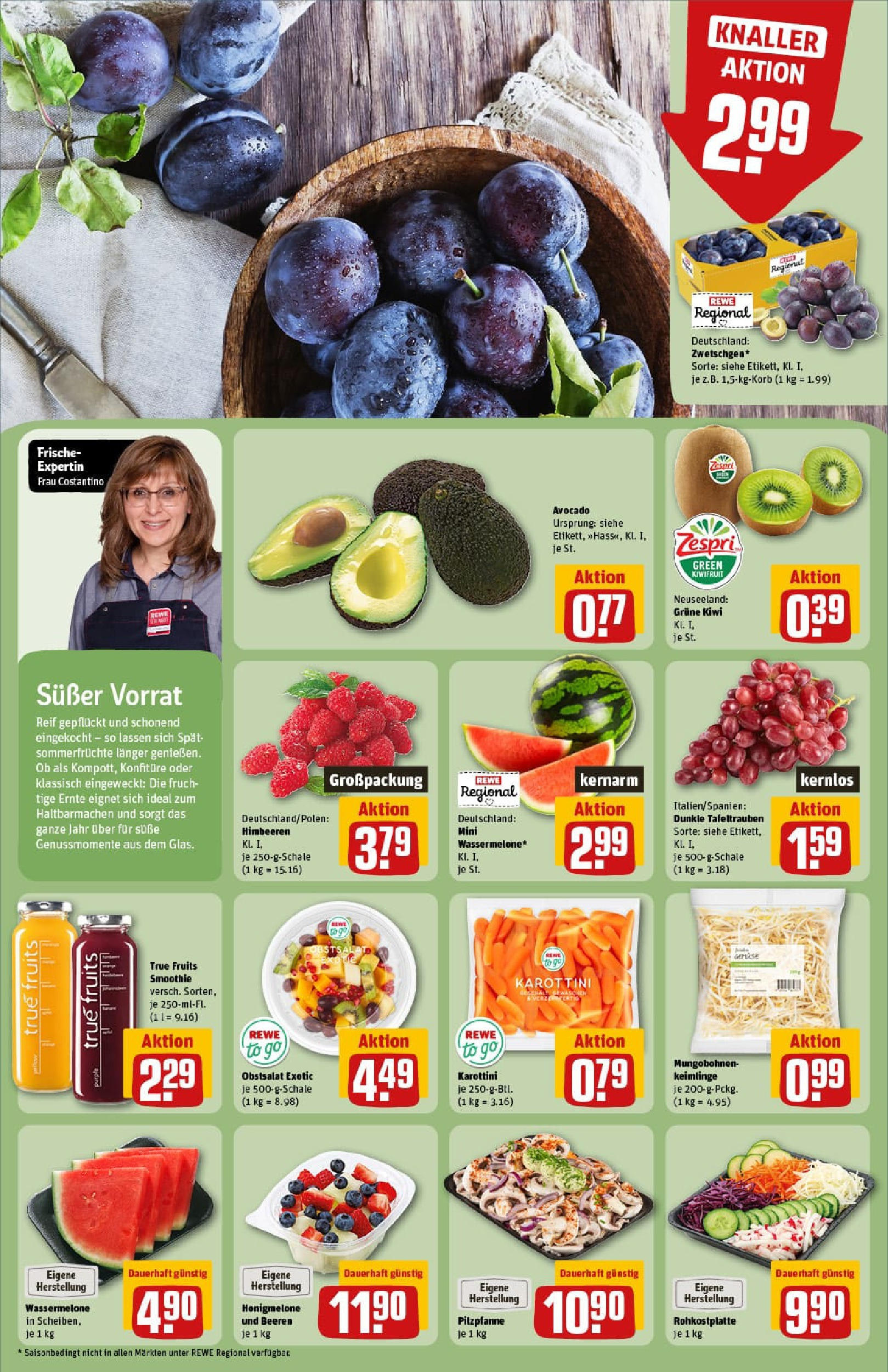 REWE Prospekt ab 27.07.2025 zum Blättern » Angebote | Seite: 8 | Produkte: Honigmelone, Avocado, Wassermelone, Kiwi REWE Prospekt ab 27.07.2025 zum Blättern » Angebote | Seite: 8 | Produkte: Honigmelone, Avocado, Wassermelone, Kiwi