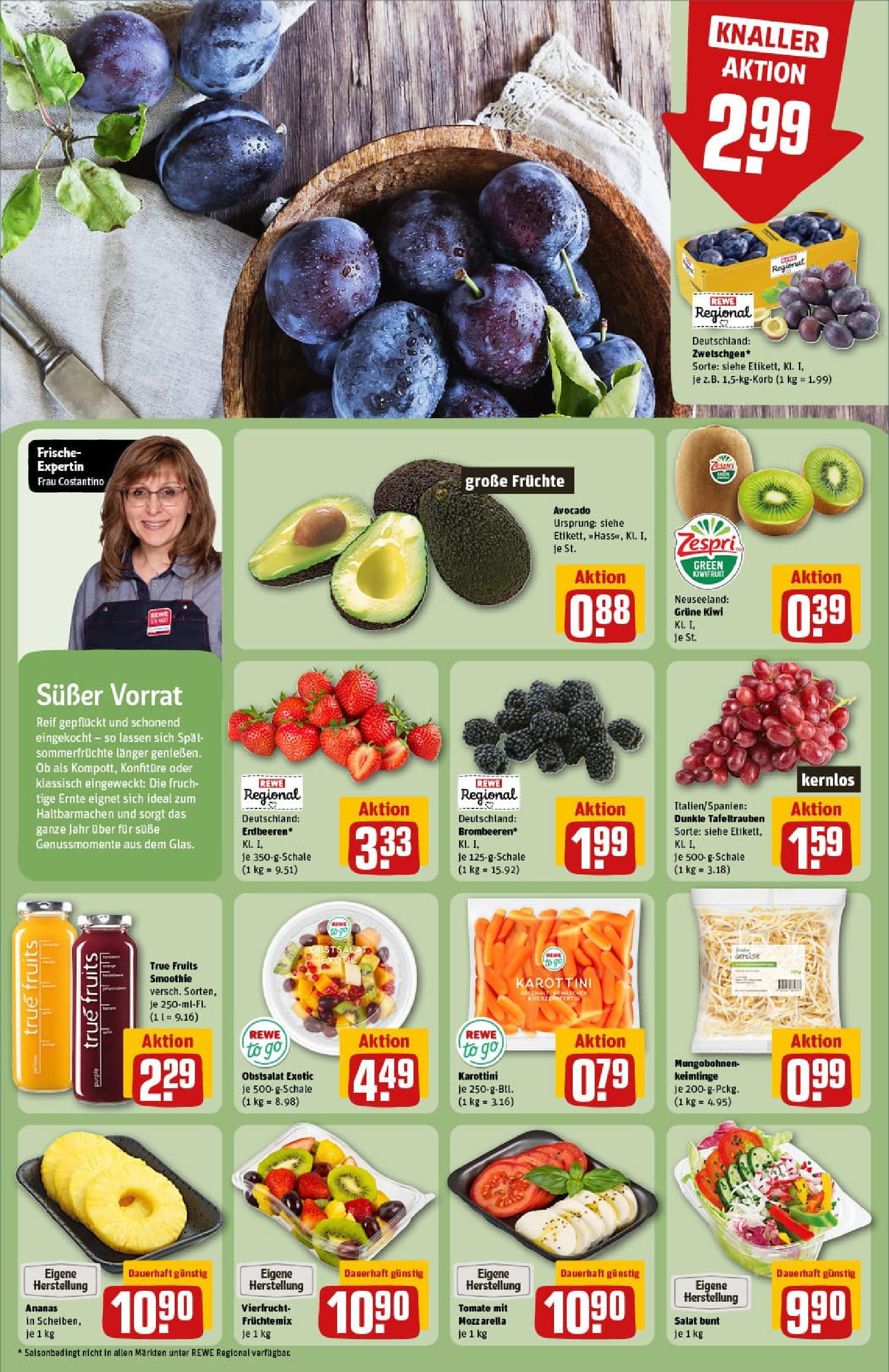 REWE Prospekt ab 27.07.2025 zum Blättern » Angebote | Seite: 8 | Produkte: Ananas, Avocado, Kiwi, Salat
