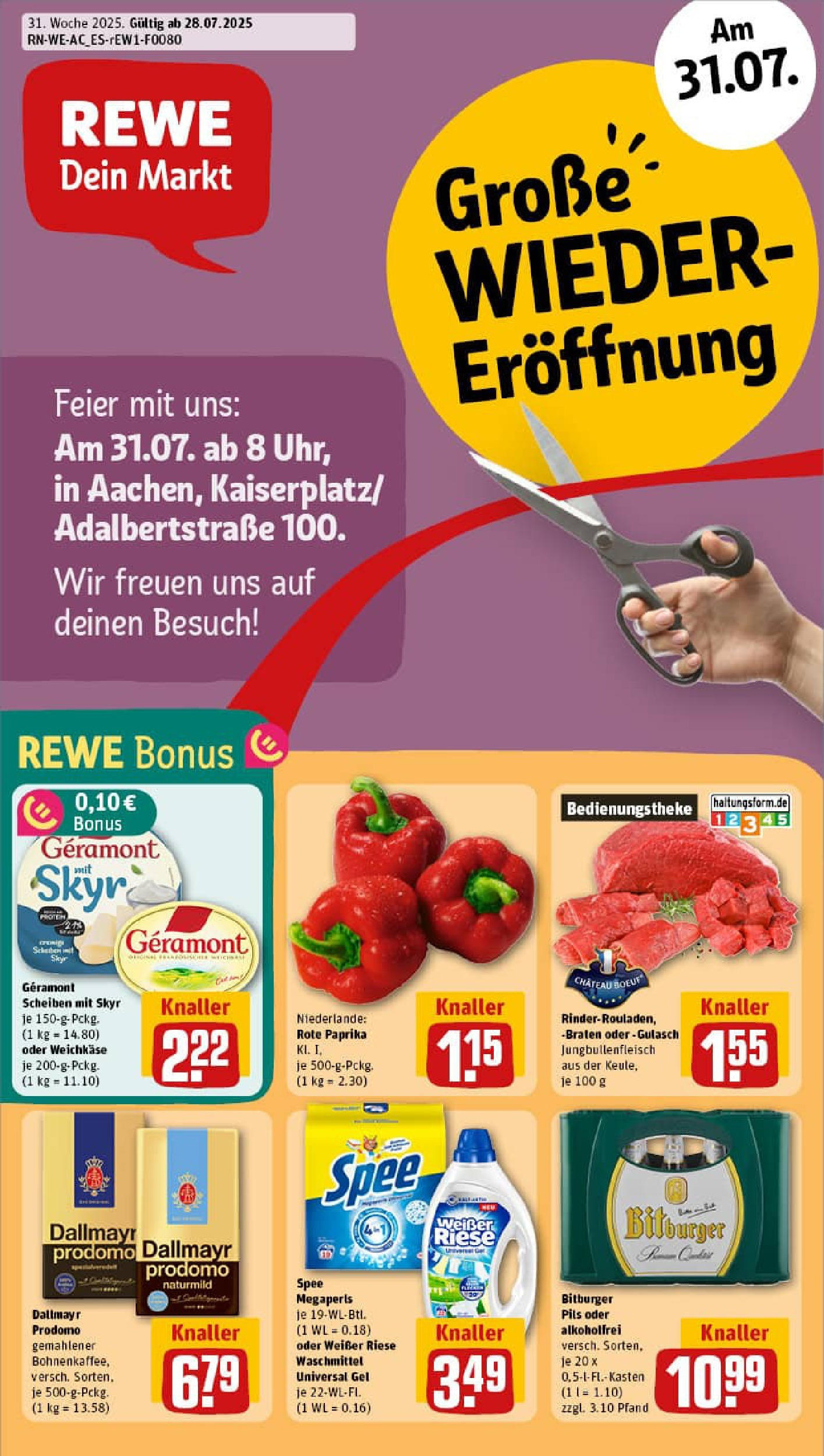 REWE Prospekt ab 27.07.2025 zum Blättern » Angebote | Seite: 1 | Produkte: Geramont, Pils, Dallmayr, Paprika REWE Prospekt ab 27.07.2025 zum Blättern » Angebote | Seite: 1 | Produkte: Geramont, Pils, Dallmayr, Paprika