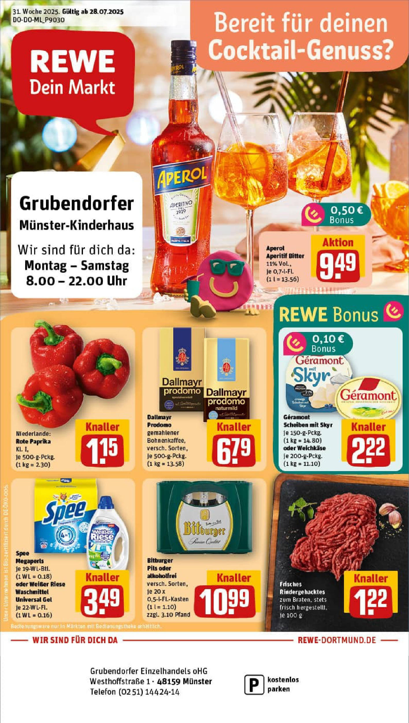 REWE Prospekt ab 27.07.2025 nächste Woche - Prospekt Münster Vorschau von dem Prospekt des Geschäftes Rewe, gültig ab dem 27.07.2025