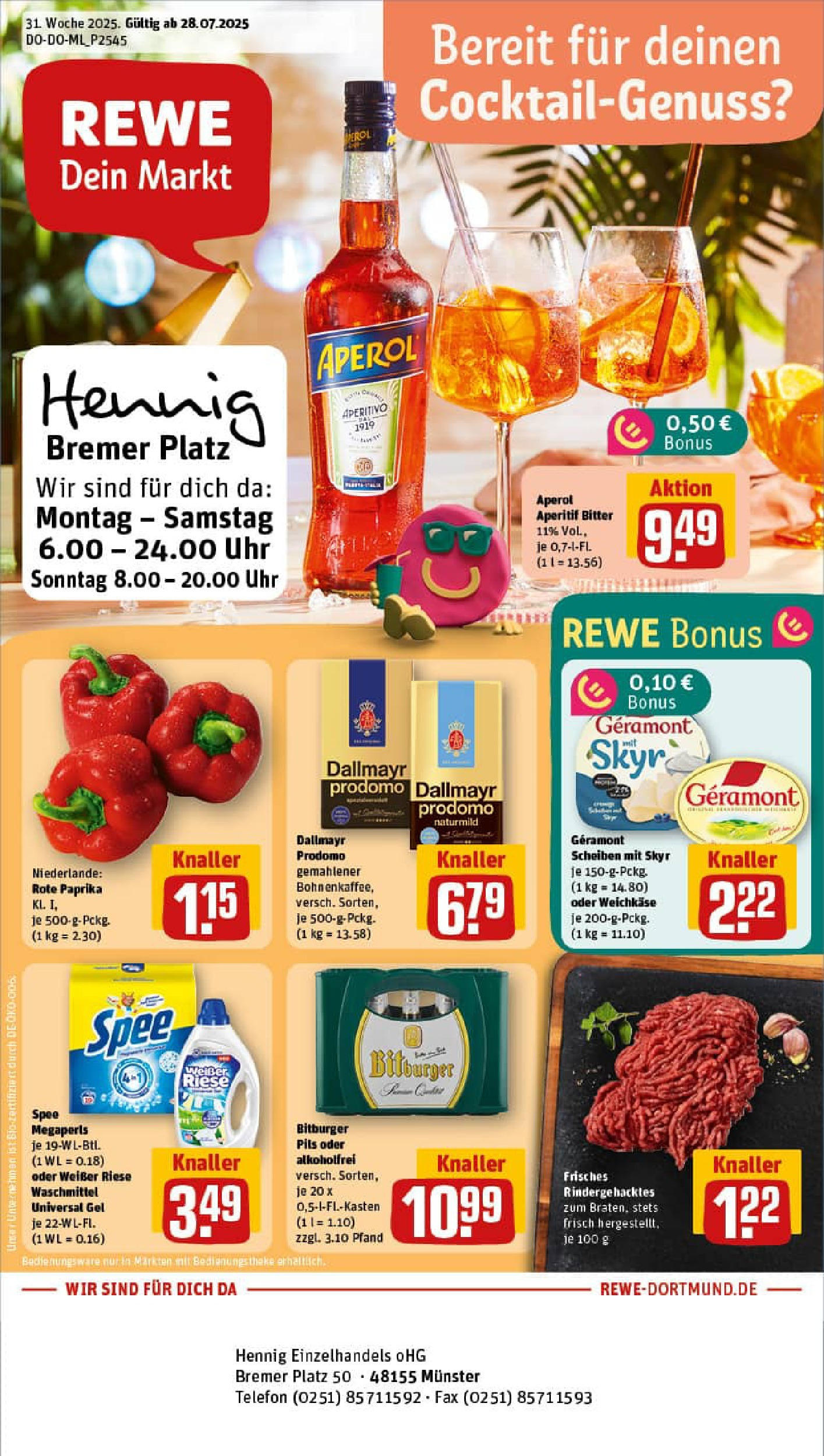 REWE Prospekt ab 27.07.2025 nächste Woche - Prospekt Münster Vorschau von dem Prospekt des Geschäftes Rewe, gültig ab dem 27.07.2025