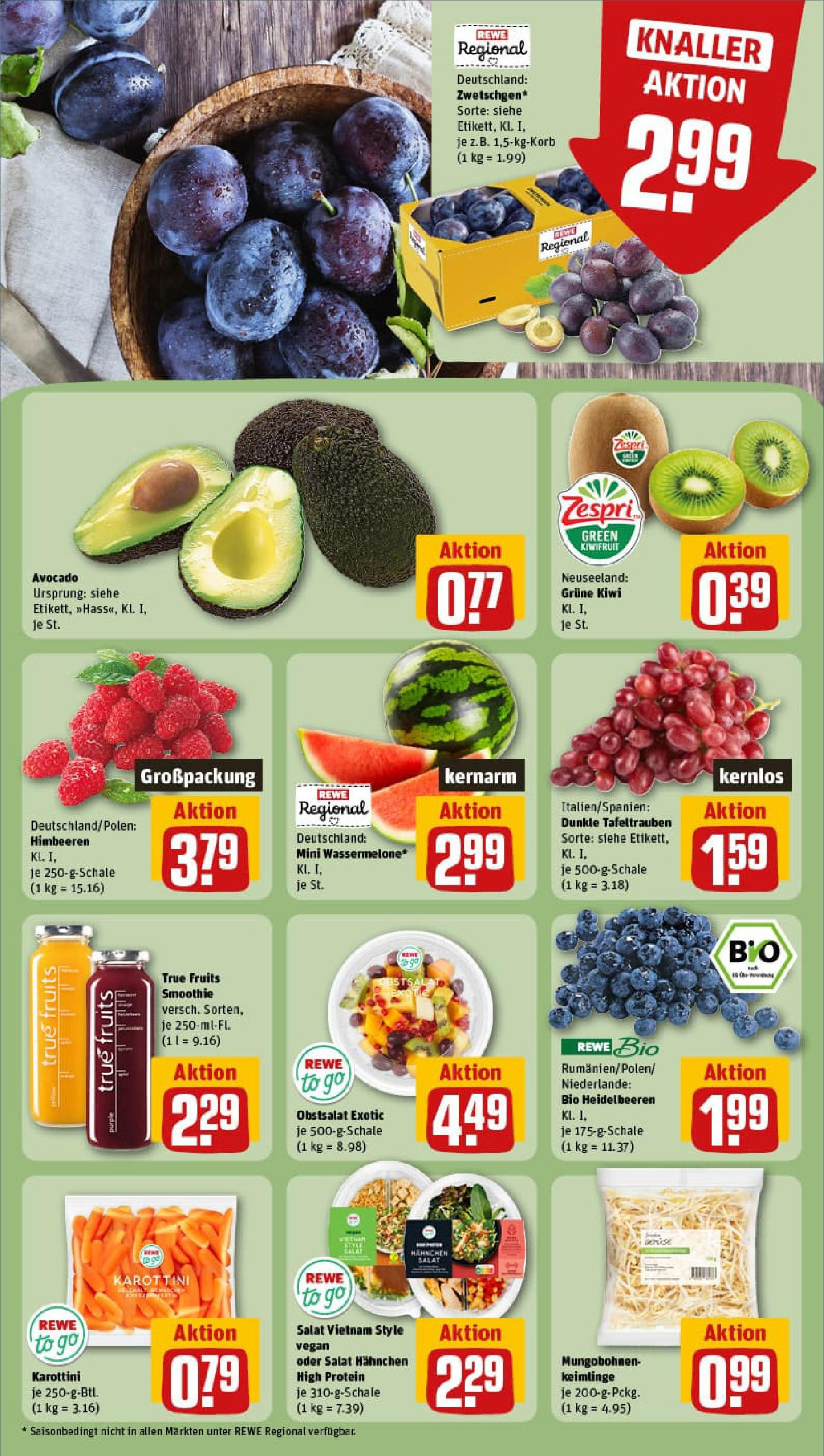 REWE Prospekt ab 27.07.2025 zum Blättern » Angebote | Seite: 10 | Produkte: Himbeeren, Heidelbeeren, Kiwi, Salat
