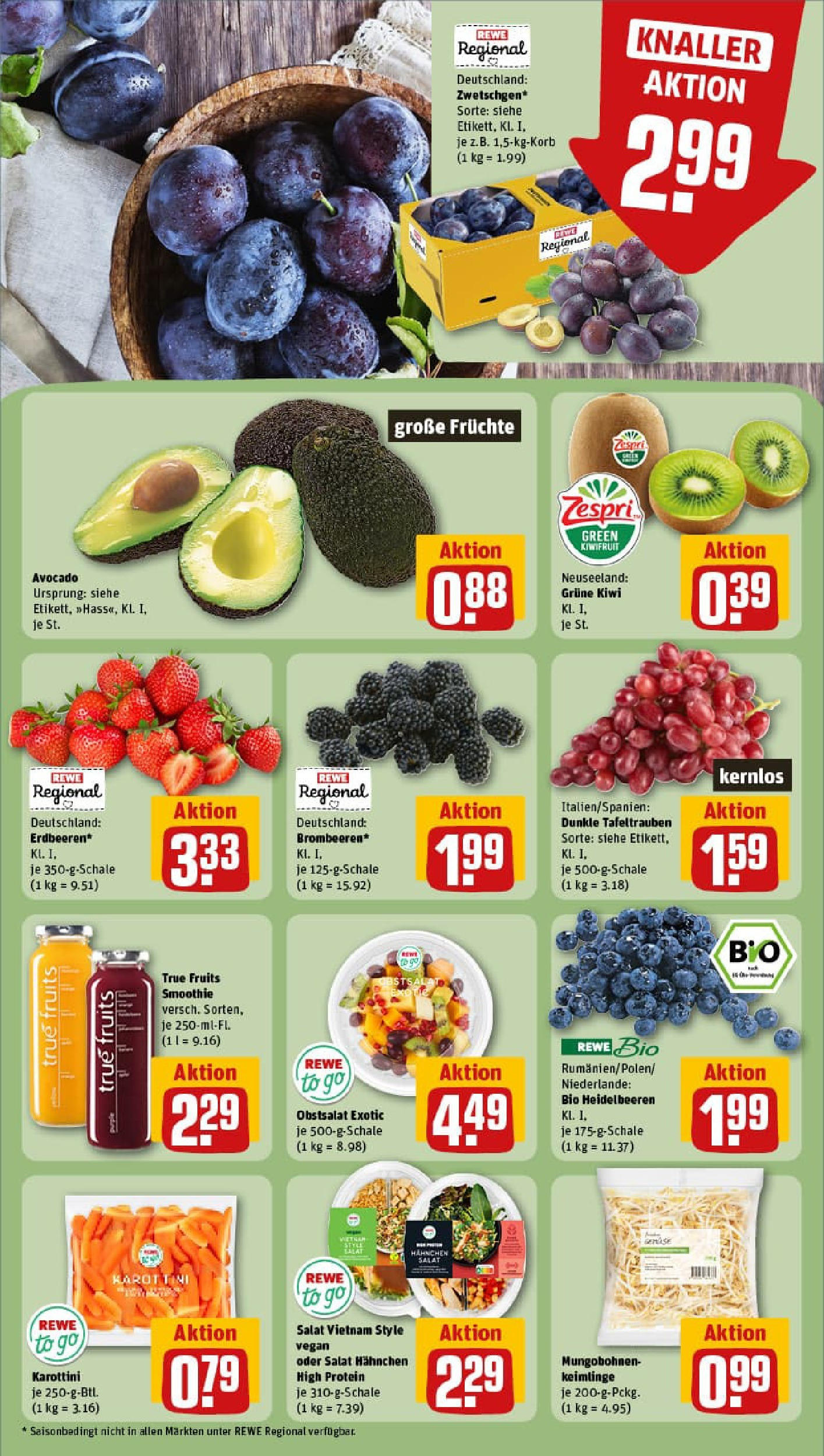 REWE Prospekt ab 27.07.2025 zum Blättern » Angebote | Seite: 10 | Produkte: Heidelbeeren, Avocado, Kiwi, Salat REWE Prospekt ab 27.07.2025 zum Blättern » Angebote | Seite: 10 | Produkte: Heidelbeeren, Avocado, Kiwi, Salat