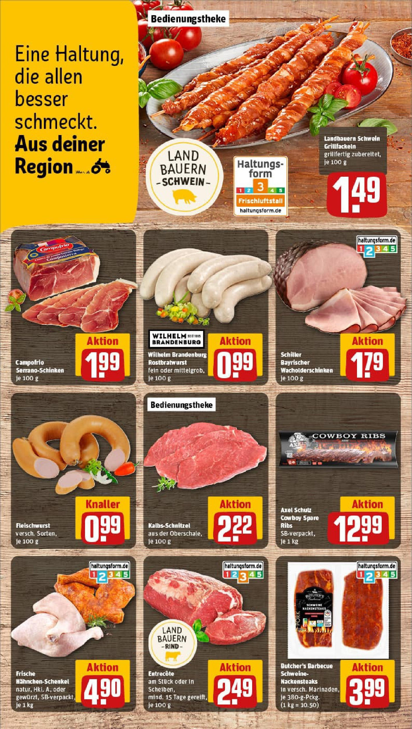 REWE Prospekt ab 27.07.2025 zum Blättern » Angebote | Seite: 14 | Produkte: Hahnchenschenkel, Spare ribs, Entrecote, Steak