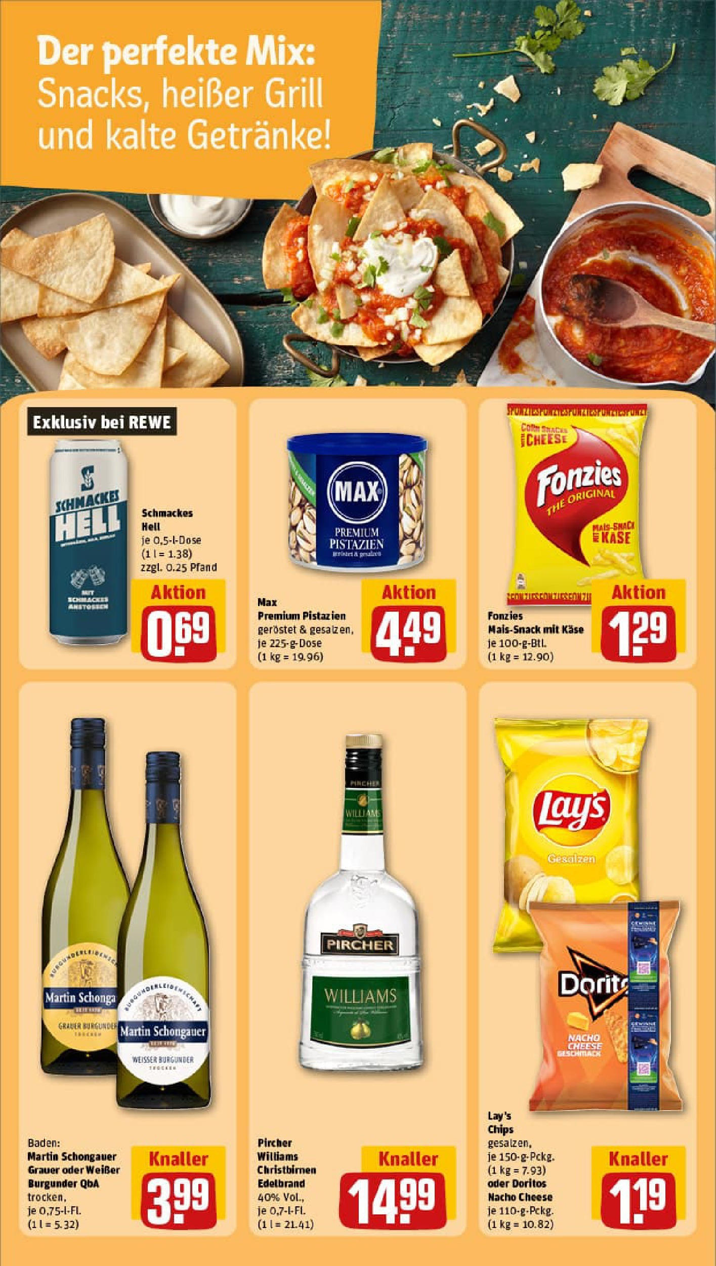 REWE Prospekt ab 27.07.2025 zum Blättern » Angebote | Seite: 19 | Produkte: Grill, Käse, Pistazien, Chips REWE Prospekt ab 27.07.2025 zum Blättern » Angebote | Seite: 19 | Produkte: Grill, Käse, Pistazien, Chips