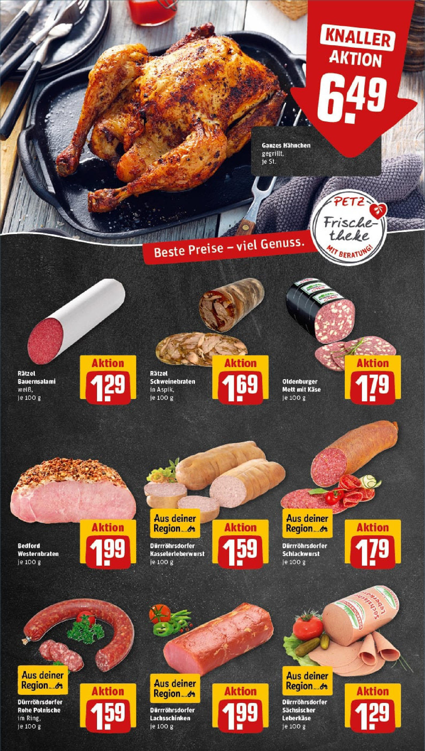 REWE Prospekt ab 27.07.2025 zum Blättern » Angebote | Seite: 14 | Produkte: Hahnchen, Käse, Salami, Leberkase REWE Prospekt ab 27.07.2025 zum Blättern » Angebote | Seite: 14 | Produkte: Hahnchen, Käse, Salami, Leberkase