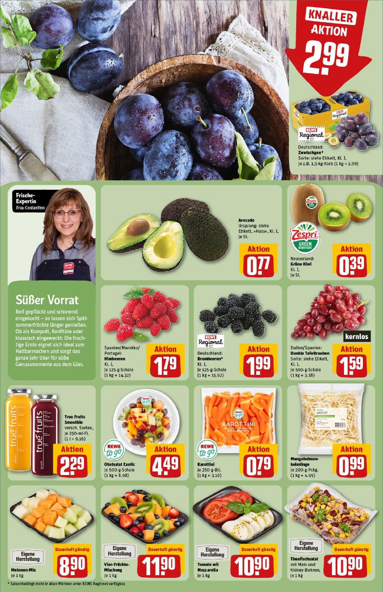 REWE Prospekt ab 27.07.2025 zum Blättern » Angebote | Seite: 8 | Produkte: Himbeeren, Mozzarella, Zwetschgen, Kiwi REWE Prospekt ab 27.07.2025 zum Blättern » Angebote | Seite: 8 | Produkte: Himbeeren, Mozzarella, Zwetschgen, Kiwi