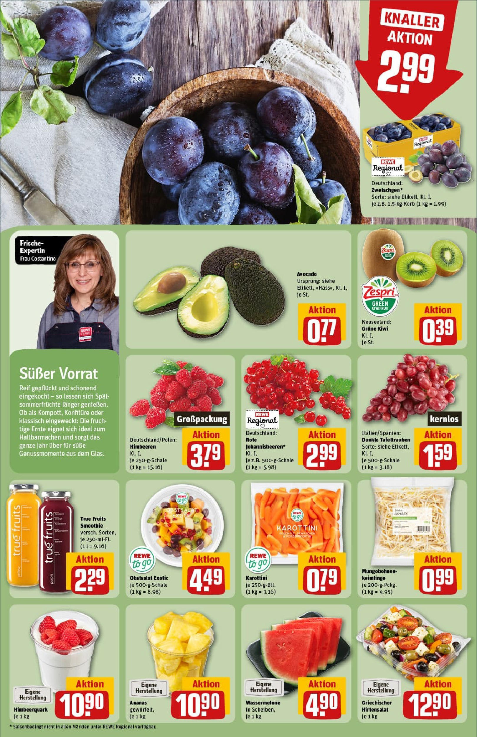 REWE Prospekt ab 27.07.2025 zum Blättern » Angebote | Seite: 8 | Produkte: Himbeeren, Ananas, Wassermelone, Kiwi