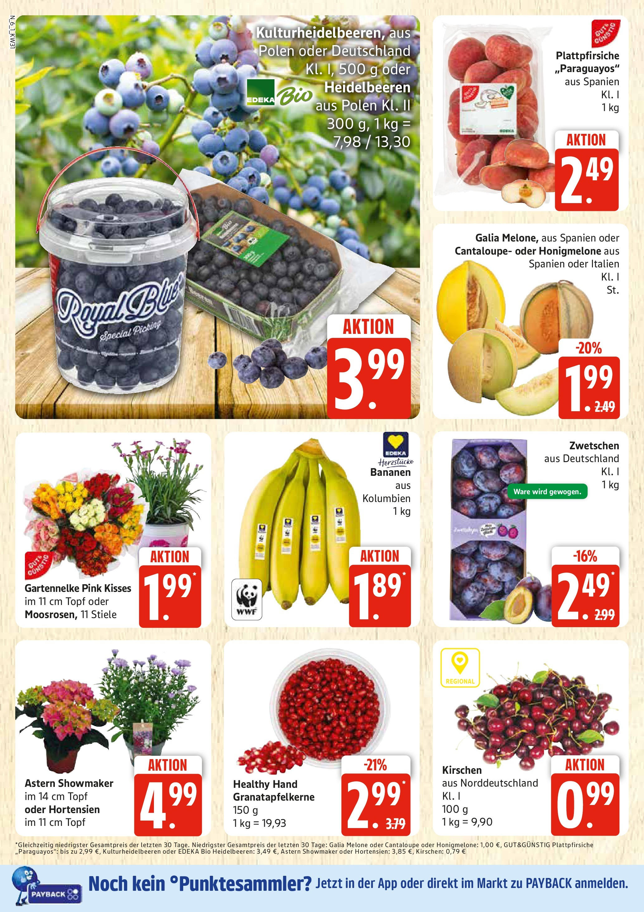 Edeka prospekt Rostock (ab 27.07.2025) » Angebote Online | Seite: 6 | Produkte: Bananen, Heidelbeeren, Honigmelone, Melone Edeka prospekt Rostock (ab 27.07.2025) » Angebote Online | Seite: 6 | Produkte: Bananen, Heidelbeeren, Honigmelone, Melone