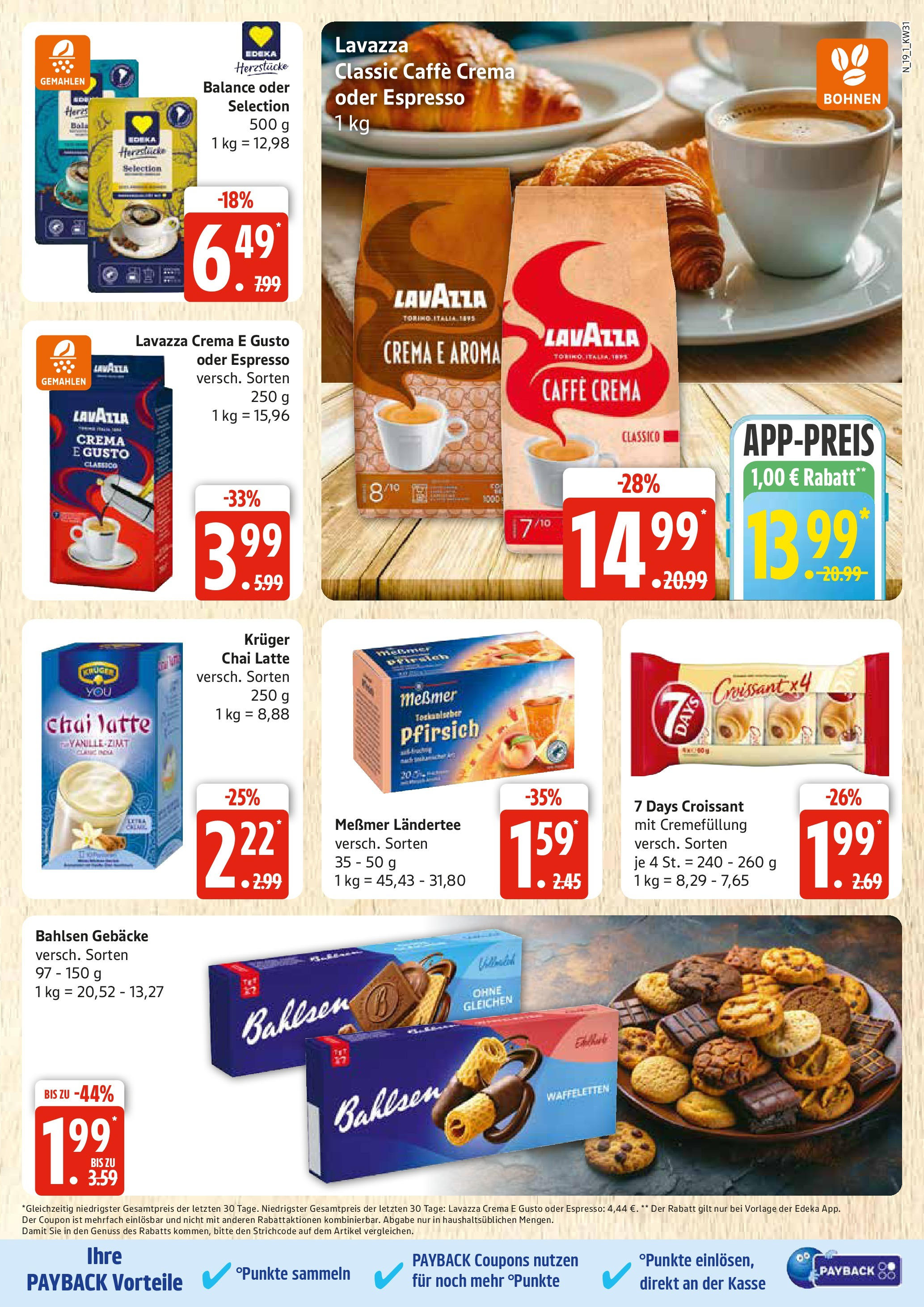 Edeka prospekt Rostock (ab 27.07.2025) » Angebote Online | Seite: 19 | Produkte: Lavazza, Messmer, Croissant, Pfirsich Edeka prospekt Rostock (ab 27.07.2025) » Angebote Online | Seite: 19 | Produkte: Lavazza, Messmer, Croissant, Pfirsich