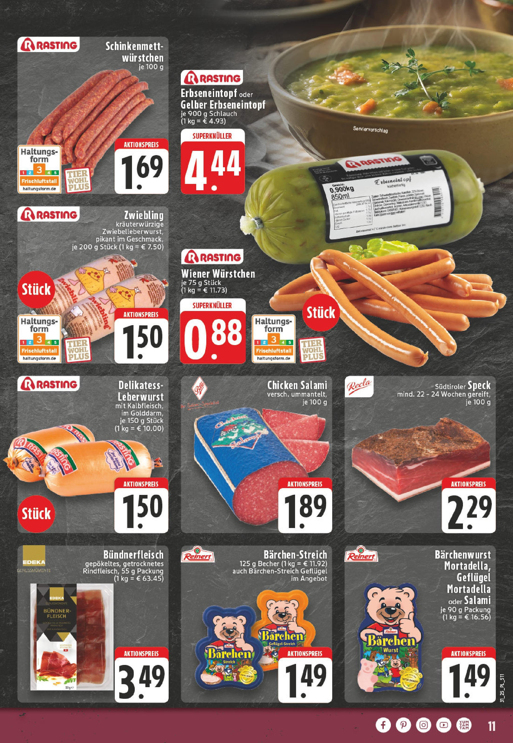 Edeka prospekt Linnich	 (ab 27.07.2025) » Angebote Online | Seite: 11 | Produkte: Gewicht, Wiener wurstchen, Wurst, Salami