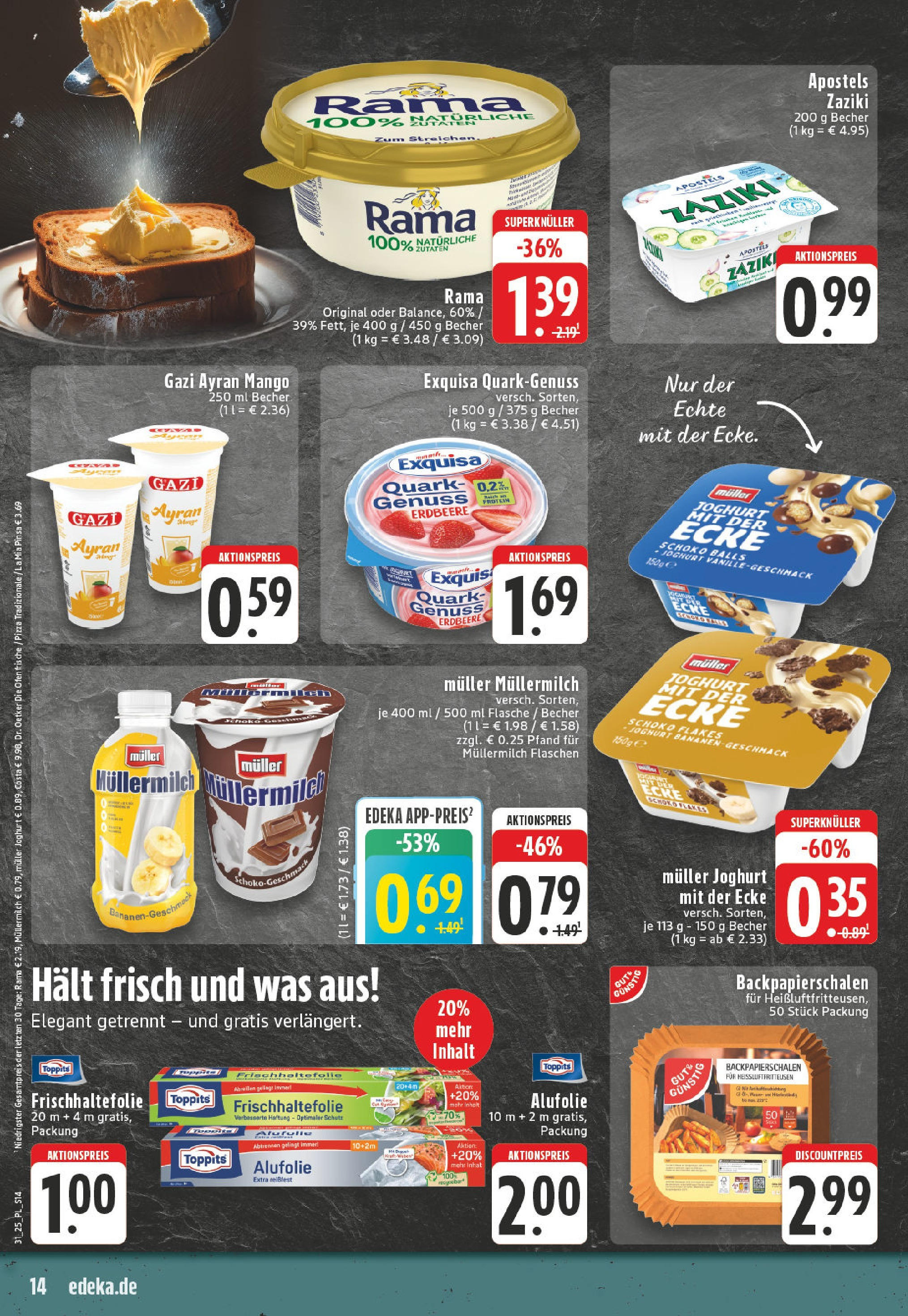 Edeka prospekt Linnich	 (ab 27.07.2025) » Angebote Online | Seite: 14 | Produkte: Rama, Exquisa, Mango, Muller mullermilch