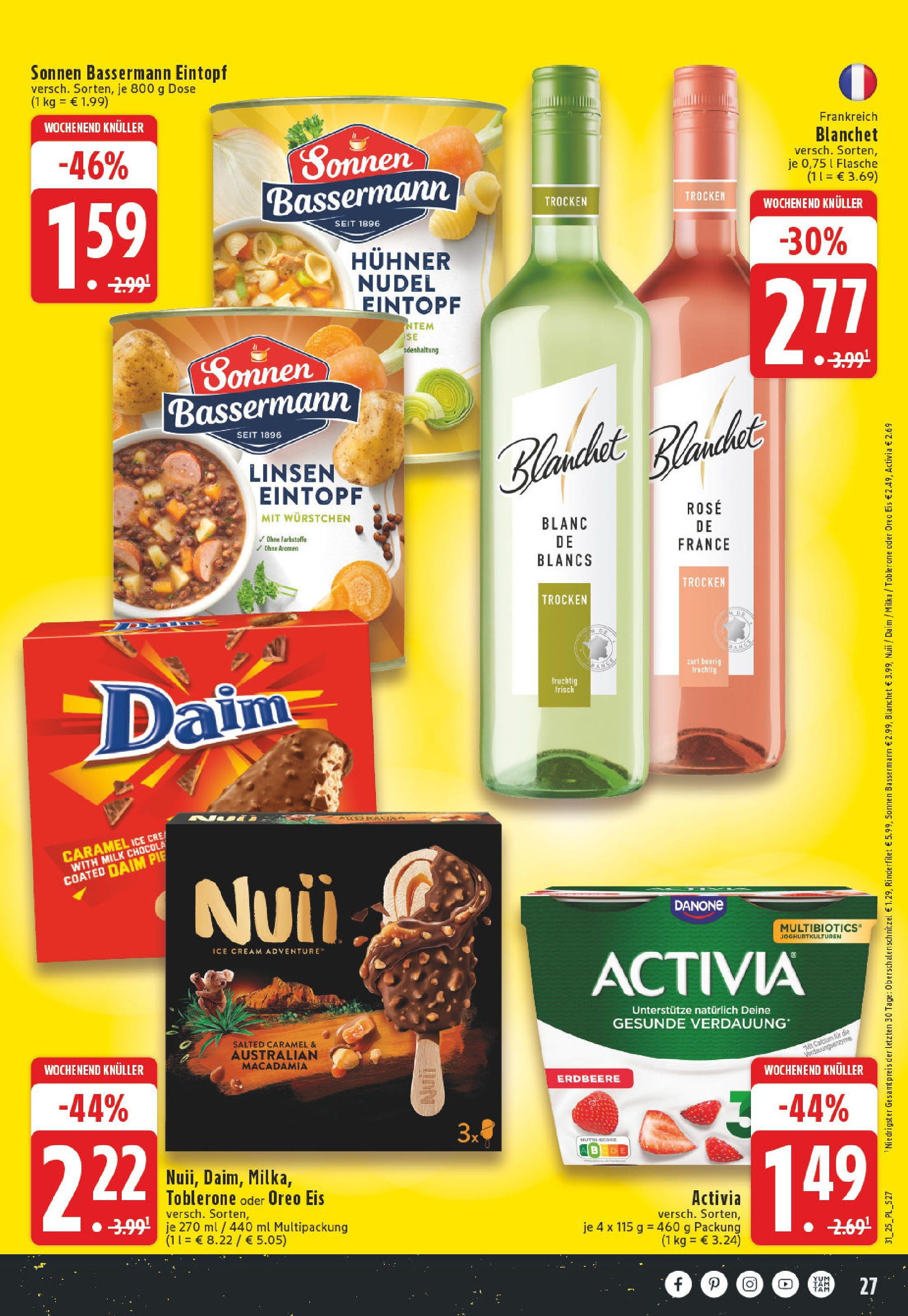Edeka prospekt Linnich	 (ab 27.07.2025) » Angebote Online | Seite: 27 | Produkte: Activia, Rinderfilet, Milka, Eis