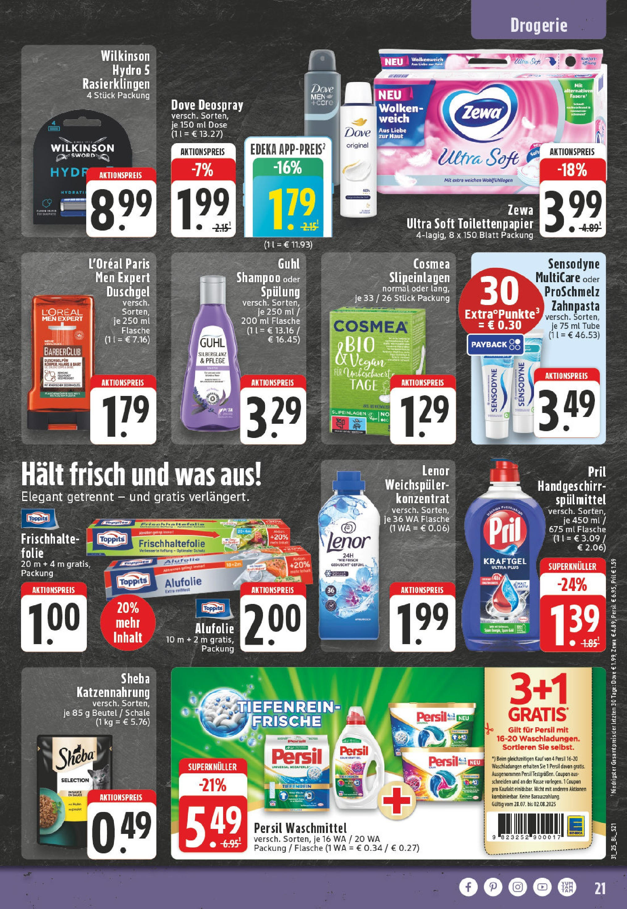 Edeka prospekt Puderbach (ab 27.07.2025) » Angebote Online | Seite: 21 | Produkte: Spülung, Zahnpasta, Weichspüler, Waschmittel Edeka prospekt Puderbach (ab 27.07.2025) » Angebote Online | Seite: 21 | Produkte: Spülung, Zahnpasta, Weichspüler, Waschmittel