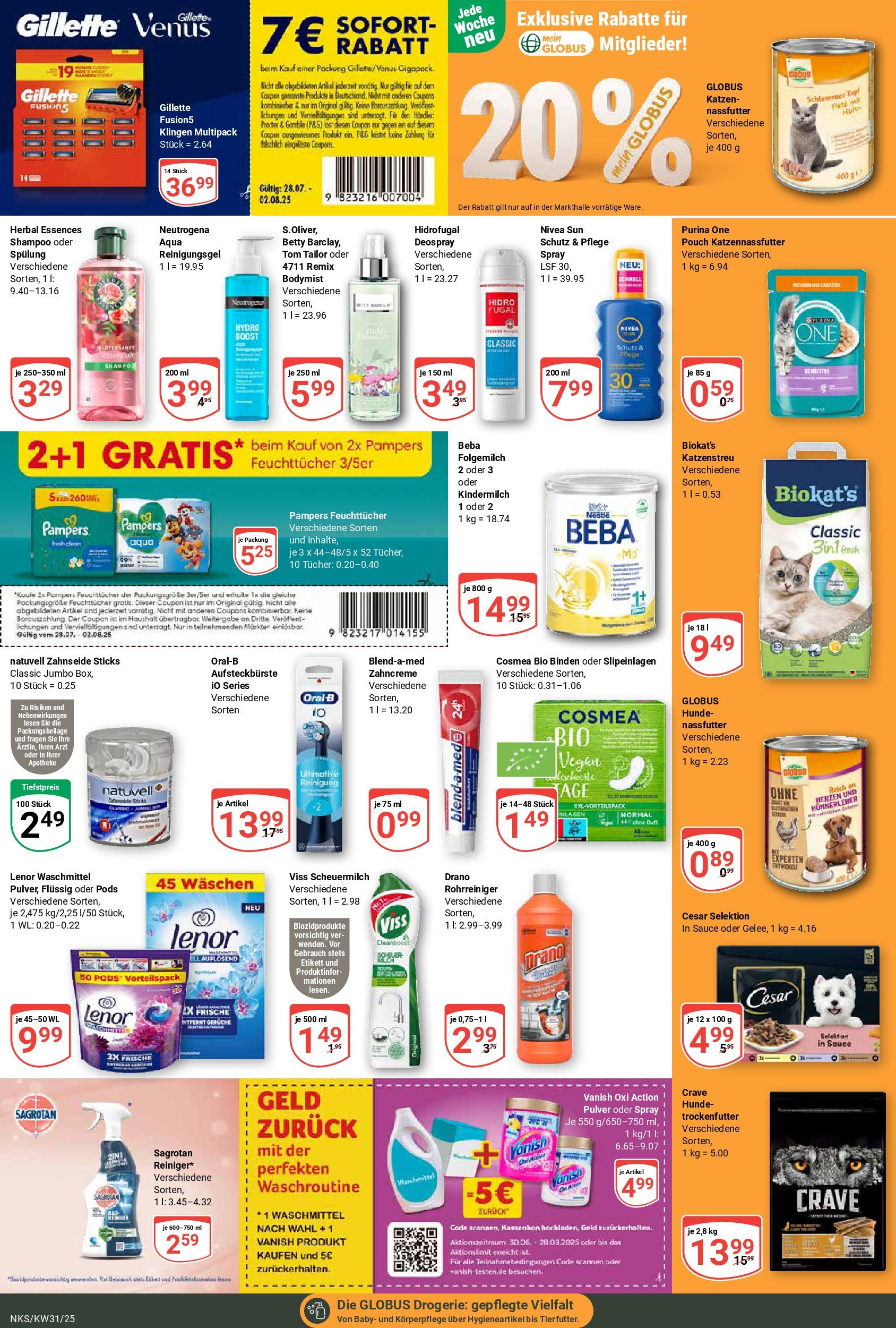 Globus prospekt Neunkirchen (ab 28.07.2025) » Angebote ab Montag | Seite: 19 | Produkte: Purina one, Pampers, Shampoo, Spülung Globus prospekt Neunkirchen (ab 28.07.2025) » Angebote online | Seite: 19 | Produkte: Purina one, Pampers, Shampoo, Spülung