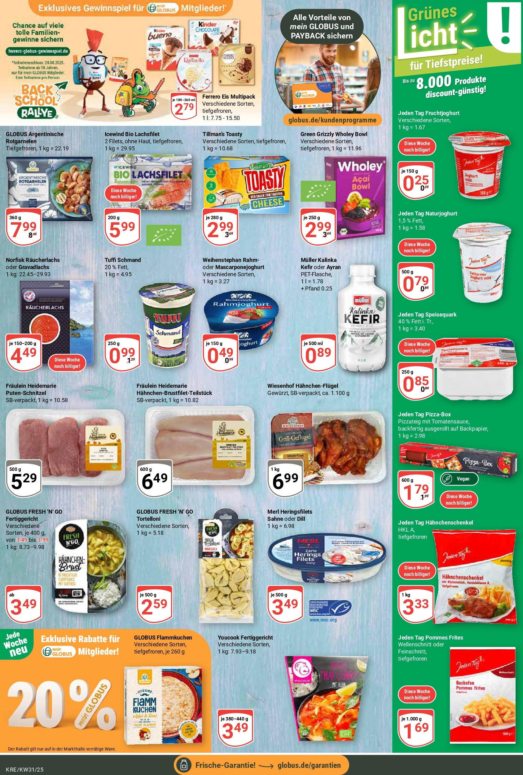 Globus prospekt Krefeld	 (ab 28.07.2025) » Angebote online | Seite: 8 | Produkte: Hahnchenschenkel, Pommes frites, Räucherlachs, Putenschnitzel