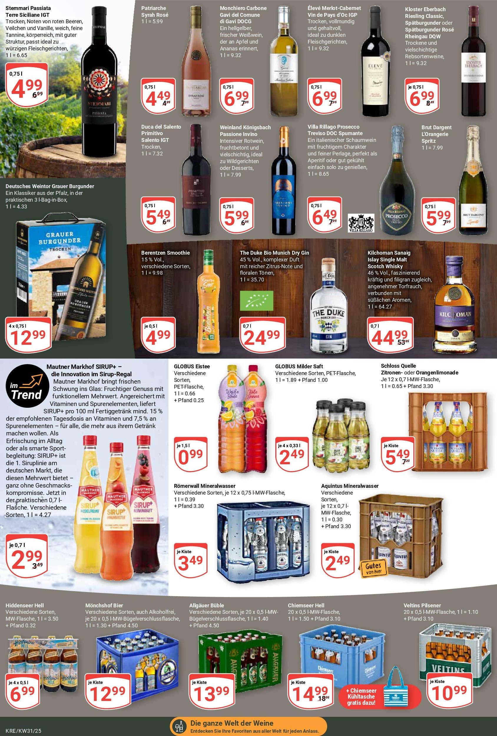 Globus prospekt Krefeld	 (ab 28.07.2025) » Angebote online | Seite: 13 | Produkte: Sirup, Mineralwasser, Prosecco, Gin