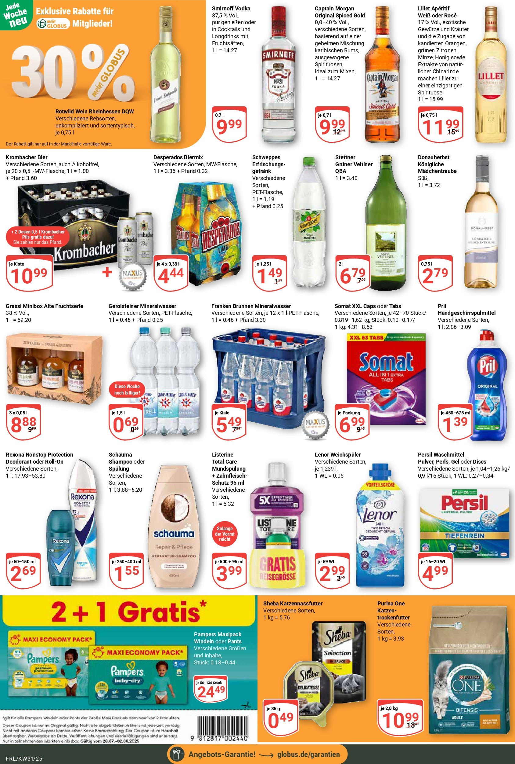 Globus prospekt Freilassing (ab 28.07.2025) » Angebote ab Montag | Seite: 7 | Produkte: Purina one, Lenor, Krombacher, Persil Globus prospekt Freilassing (ab 28.07.2025) » Angebote online | Seite: 7 | Produkte: Purina one, Lenor, Krombacher, Persil